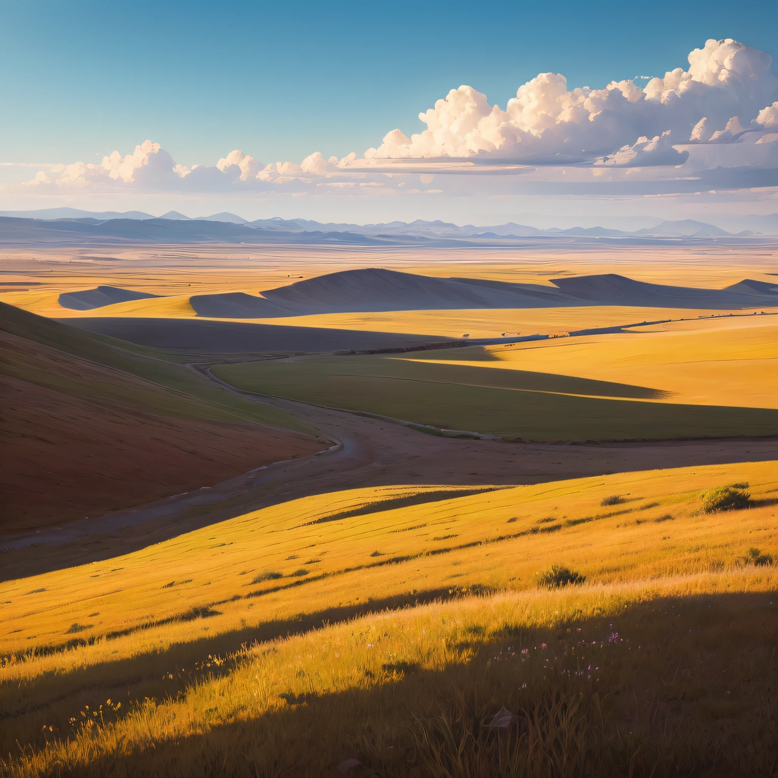 Beautiful steppe landscape,rios,Realiy,Delicate,Hyper-realism,Oil painting texture --auto