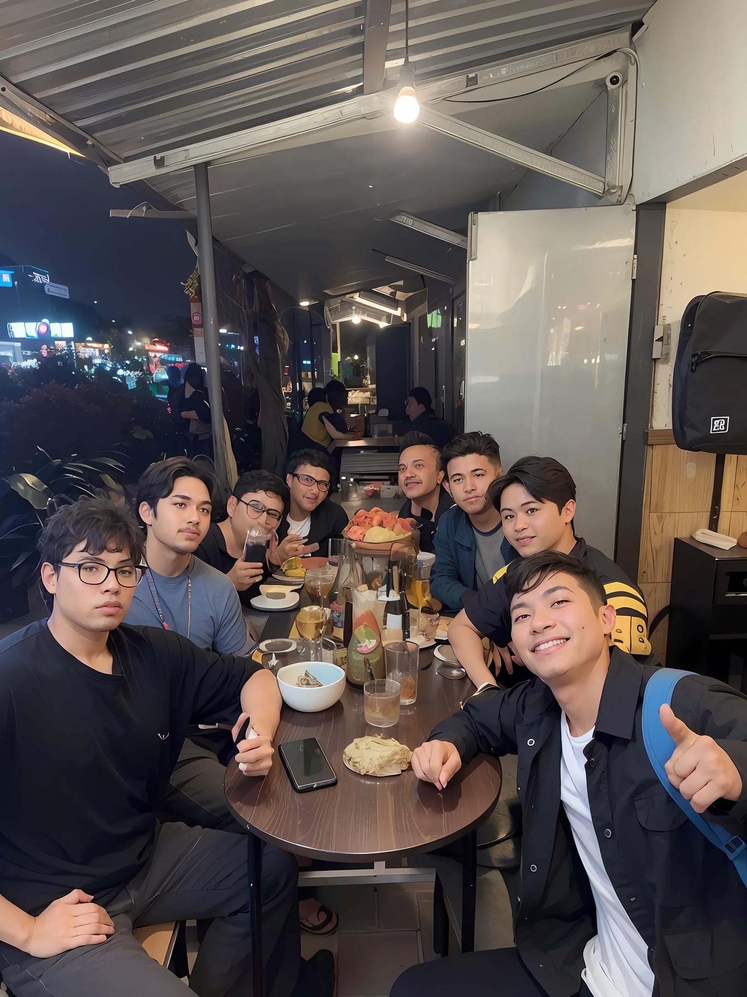 several people sitting at a table with drinks and food, shot on canon eos r 5, shot on canon eos r5, taken with the best dlsr camera, taken with sony alpha 9, captured on canon eos r 6, shot on nikon z9, busy night, taken with canon eos 5 d mark iv, captured on iphone, in background