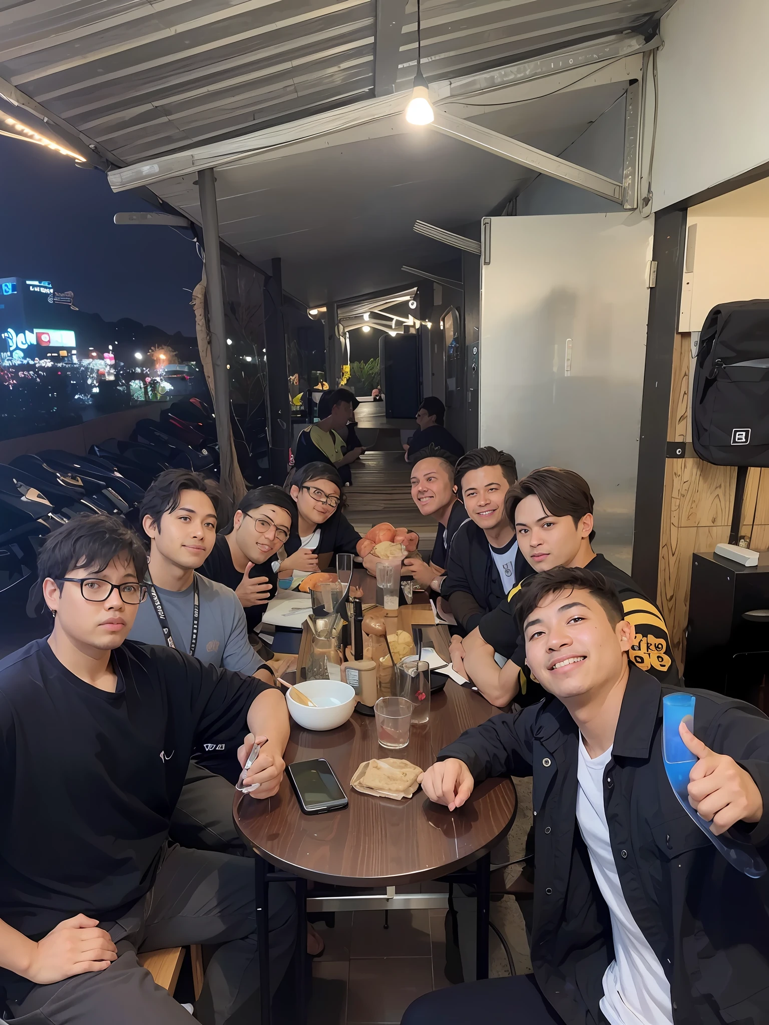 several people sitting at a table with drinks and food, shot on canon eos r 5, shot on canon eos r5, taken with the best dlsr camera, taken with sony alpha 9, captured on canon eos r 6, shot on nikon z9, busy night, taken with canon eos 5 d mark iv, captured on iphone, in background
