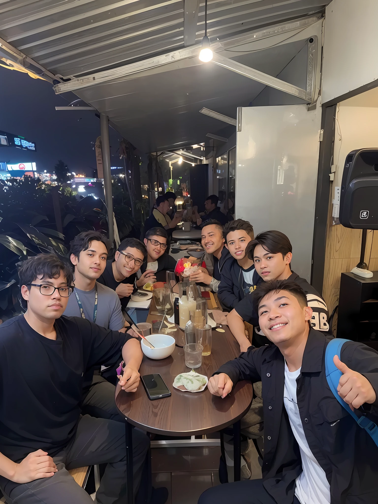 several people sitting at a table with drinks and food, shot on canon eos r 5, shot on canon eos r5, taken with the best dlsr camera, taken with sony alpha 9, captured on canon eos r 6, shot on nikon z9, busy night, taken with canon eos 5 d mark iv, captured on iphone, in background