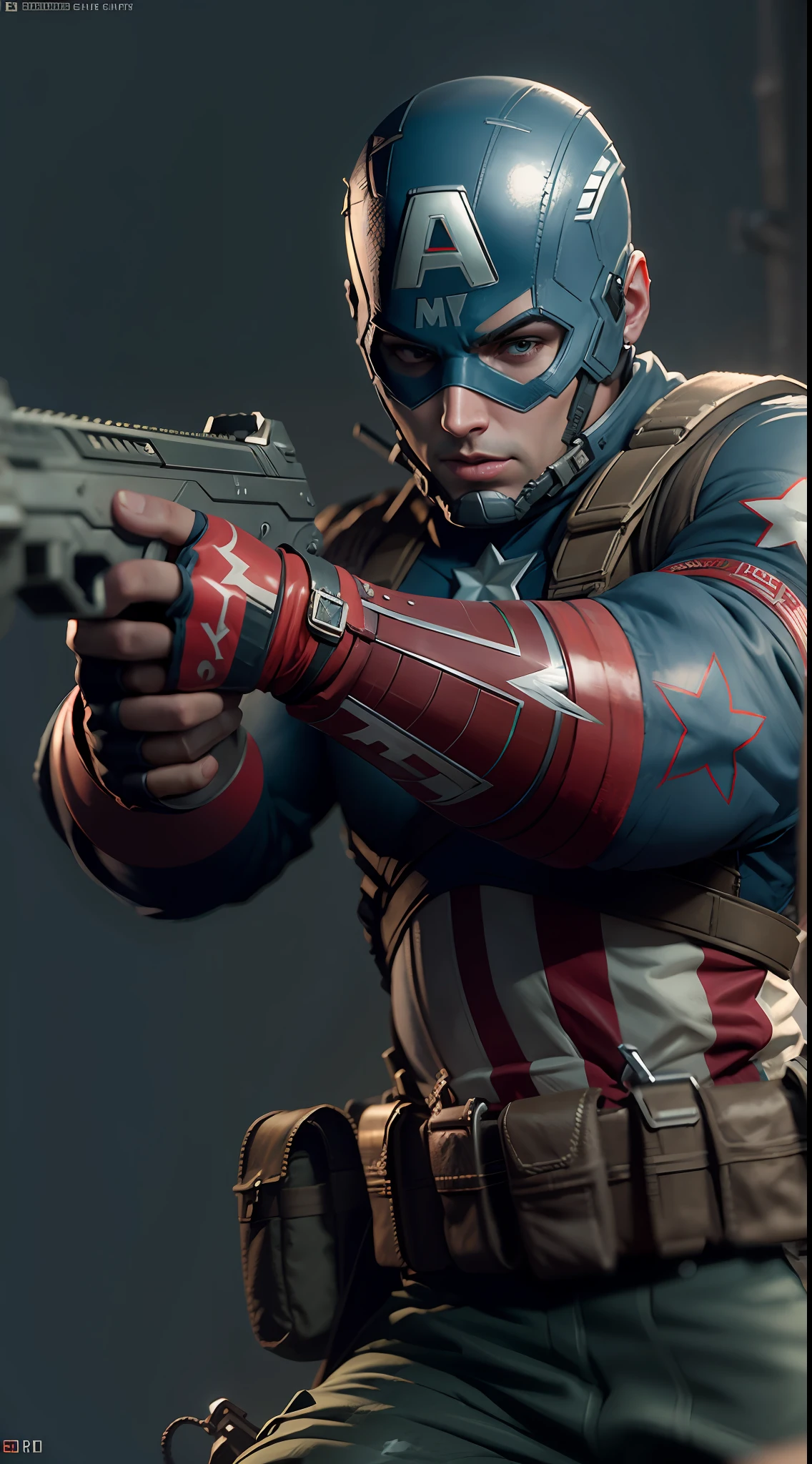 captain america use gun, octane render, unreal engine, highly detailed, intricate