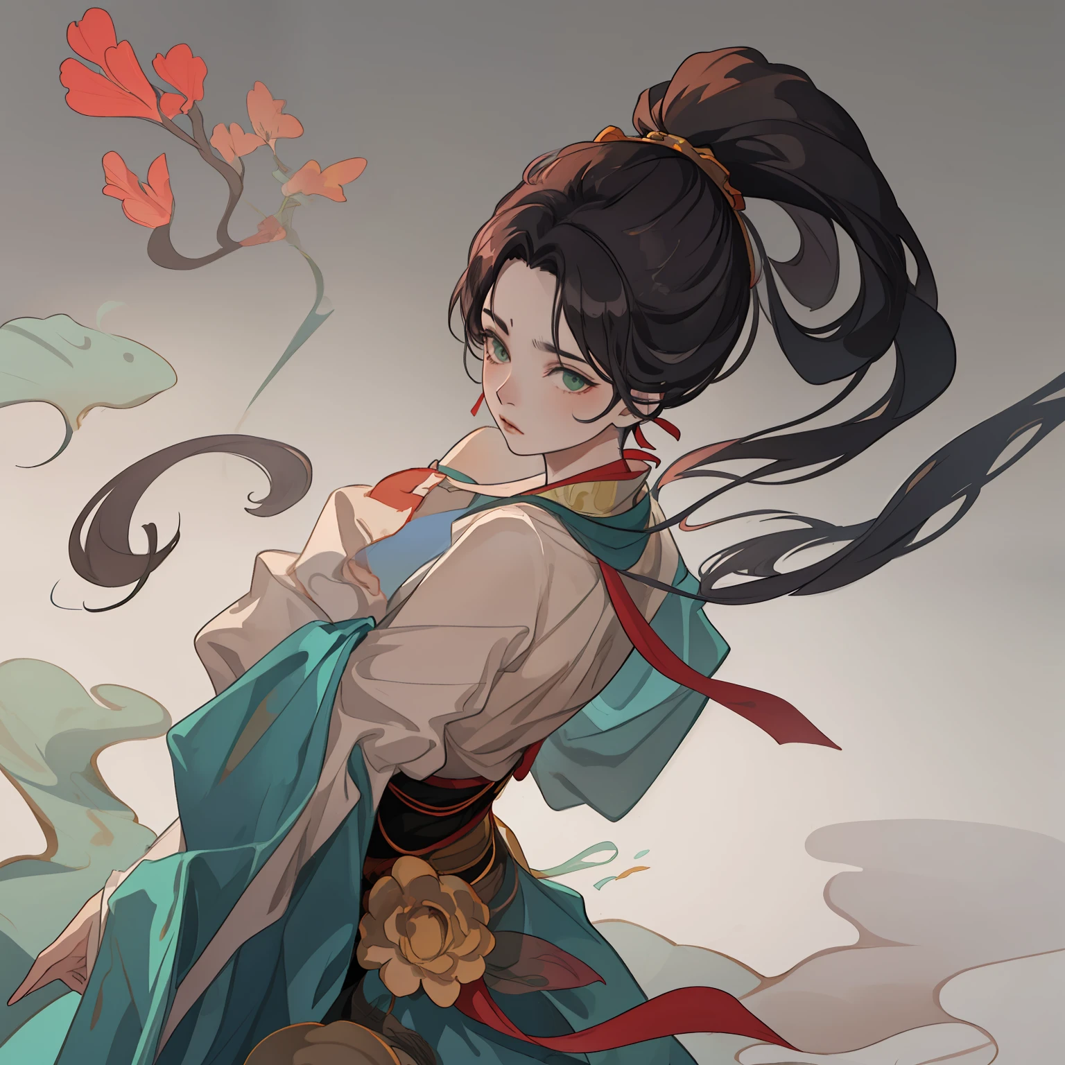 Highest image quality,4K,ink wash style,The best rendering,ancient wind,shoun,Standing in a bamboo forest,Play the flute,Dark green robe,Long black hair fluttering,rained,Handsome and handsome,dashing --auto