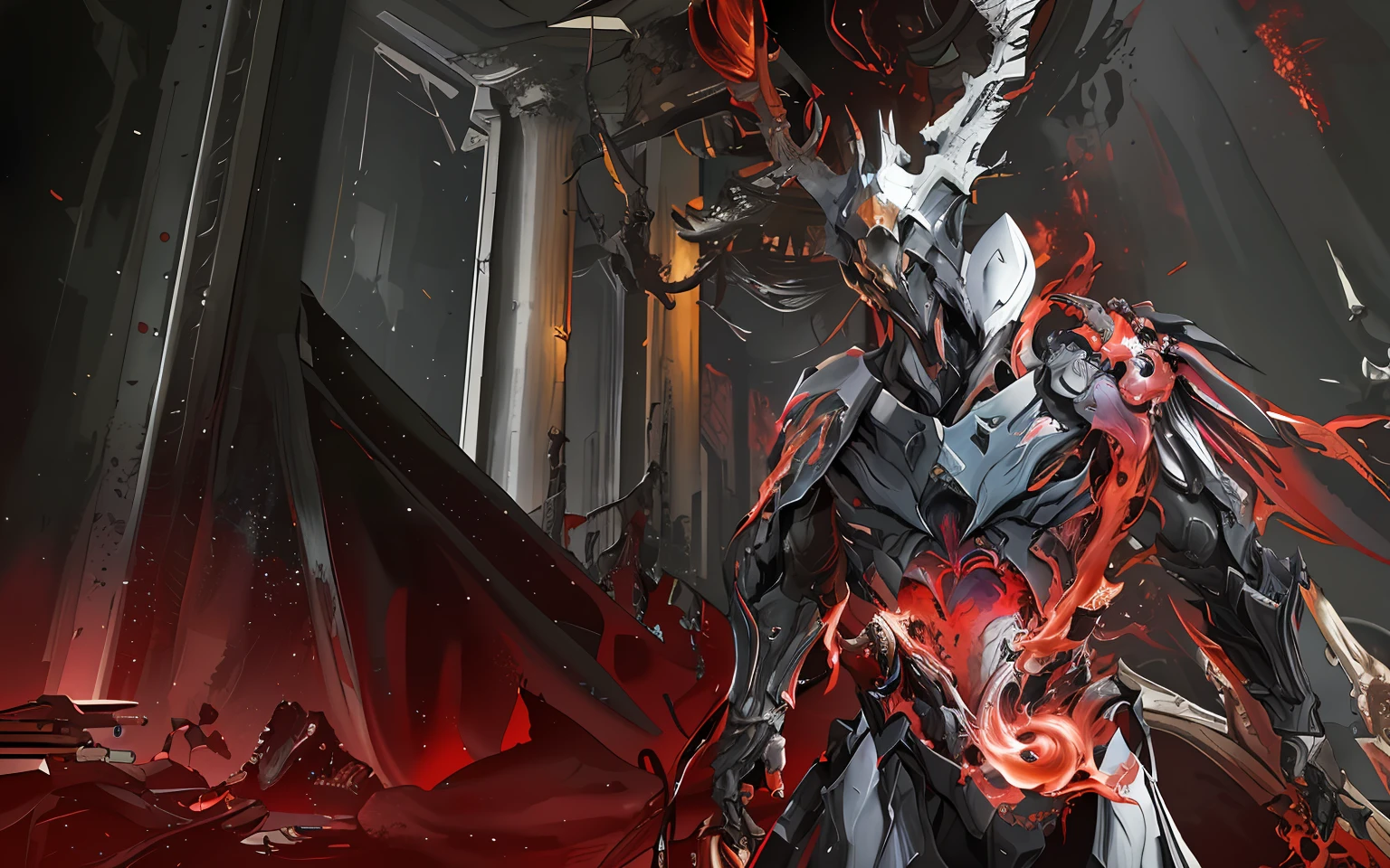 Close up of a demonic creature in a dark room, warframe infested art, warframe art, warframe concept art, high quality warframe fanart, exquisite warframe fanart, warframe destiny art, detailed warframe fanart, warframe fanart, detailed warframe, 《warframe destiny》Dōjin works, battle armor, melted cyborg, 《Warframe and Destiny》Dōjin works
