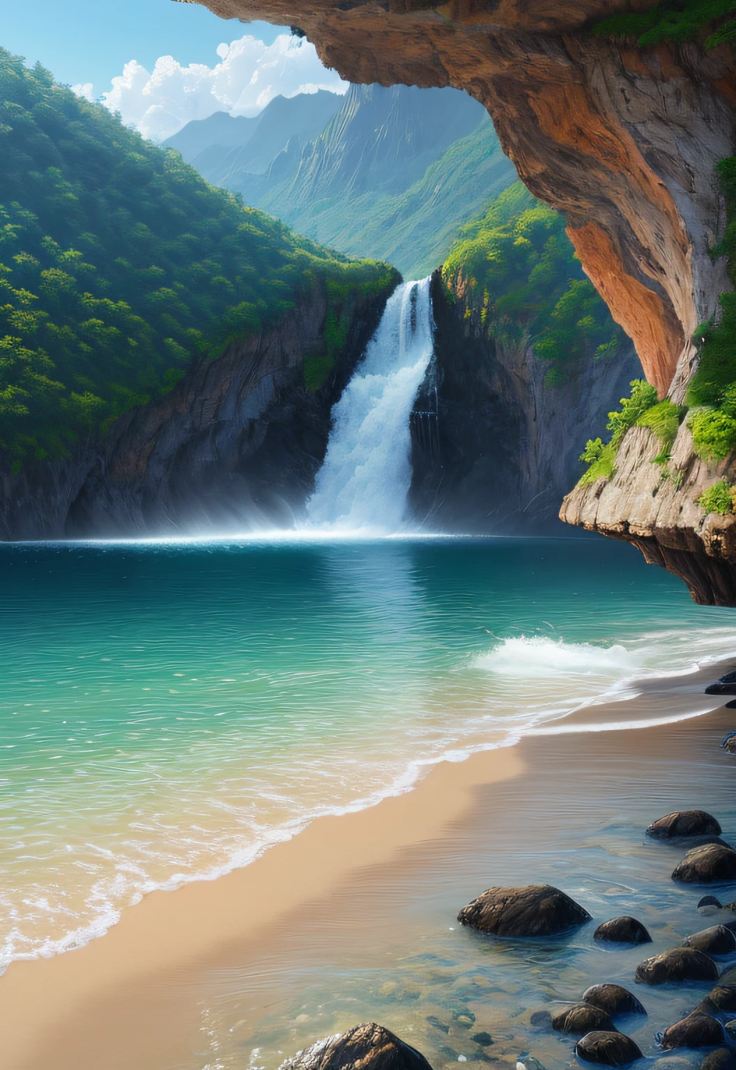 landscape, water, (extremely detailed CG unity 8k wallpaper), most beautiful artwork in the world, professional majestic oil painting, intricate, High Detail, Sharp focus, dramatic, photorealistic painting art