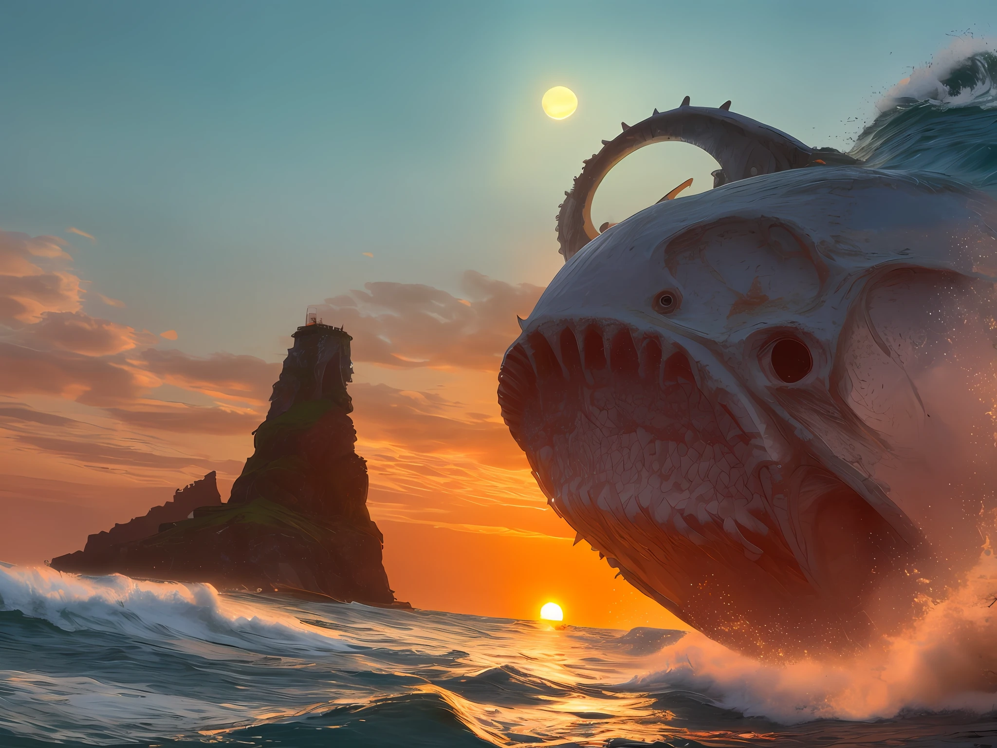 Eye of Cthulhu,the ocean ,the setting sun