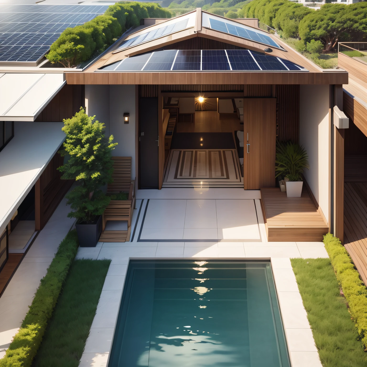 imaginar/ Embarque em uma jornada pelo luxo e pela sustentabilidade. Here's an inspiring vision of luxury residences, adorned with multi-pixelated, symmetrical solar panels shining in the sun. This harmonious fusion of opulence and renewable energy reflects a commitment to a, More responsible lifestyle. Witness the perfect blend of modern living and eco-conscious as solar-powered elegance takes center stage.