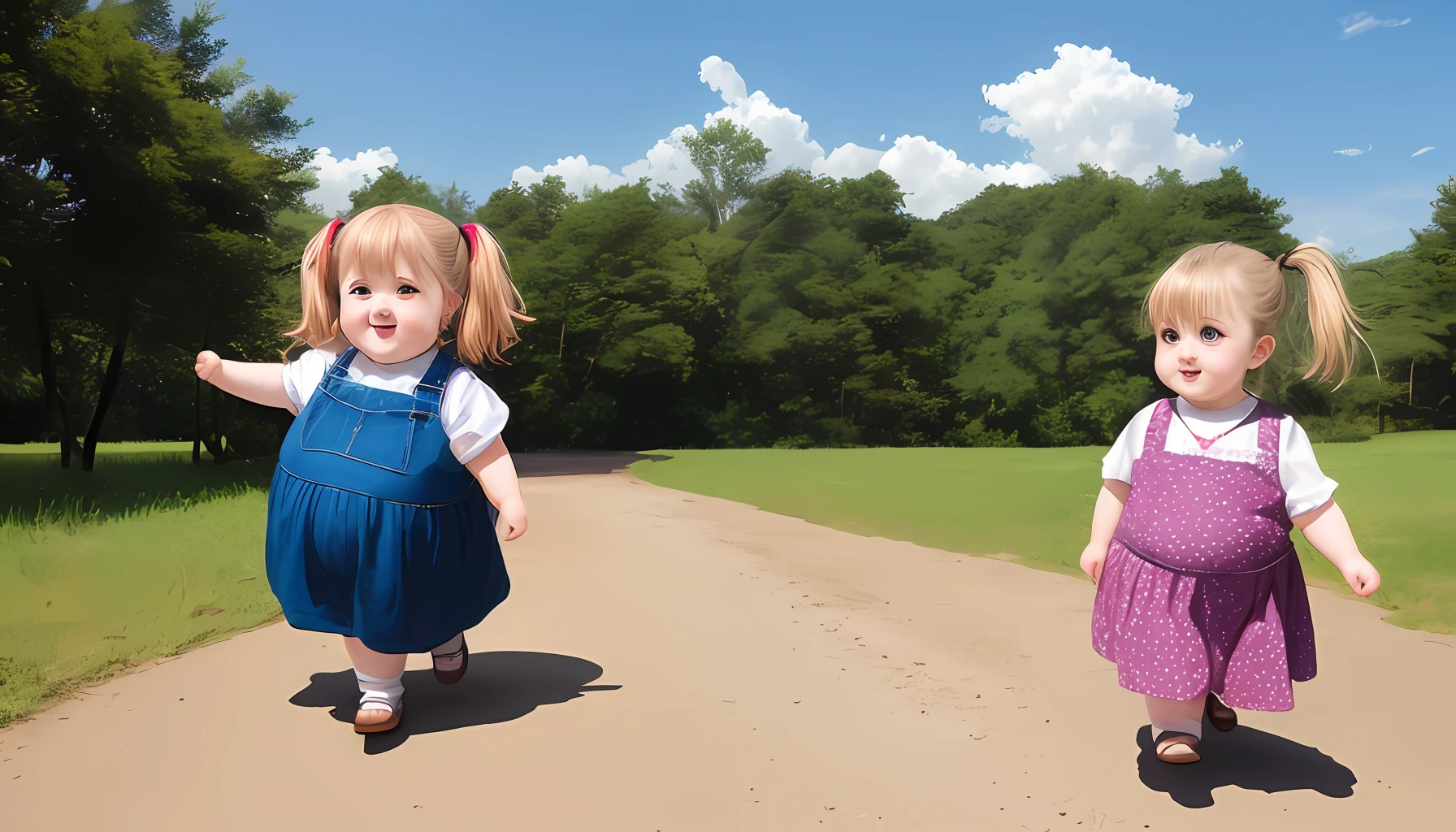 The little fat girl all over the body，Short and fat，The anime style is beautiful and elegant, and the 6-year-old cute baby，Dwarfs
