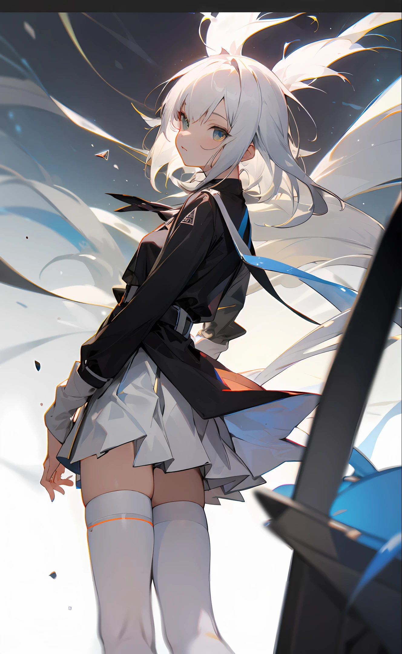 White haired cat lady short skirt white stockings
