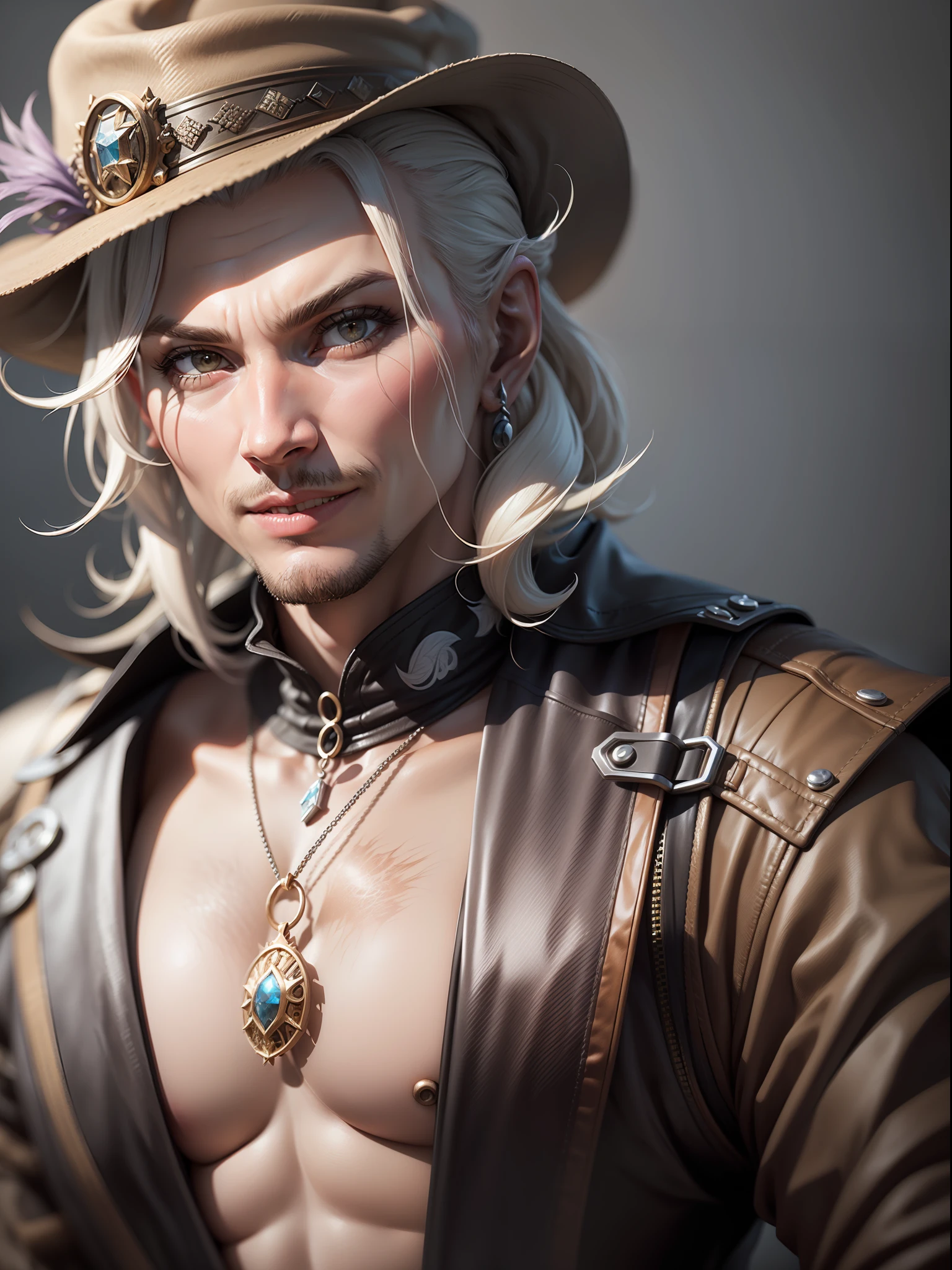 Create a realistic character Kefka Palazzo from ff6, mafia gangster in Unreal Engine. Pay close attention to detail based on Kefka's image. Harness the power of Unreal Engine, Reveal the character's outfit, including a mafia costume, a gangster hat and Kefka's cunning smile , and intricate textures for a realistic look. Be sure to focus on realistic proportions, textures, and lighting to enhance the sense of realism.