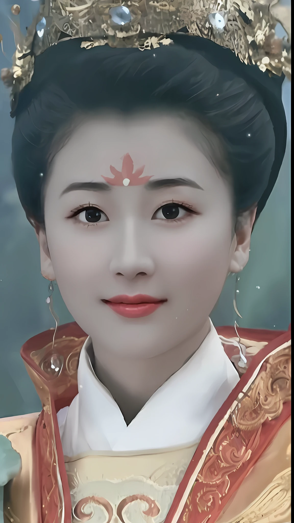Close-up of a woman wearing a crown and dress, queen of the sea mu yanling, Palace , A girl in Hanfu, inspired by Li Mei-shu, inspired by Zhang Zeduan, Inspired by Lan Ying, Princesa chinesa antiga, Inspired by Zhao Yuan, Inspired by Qiu Ying, China Princess, inspired by Yao Tingmei