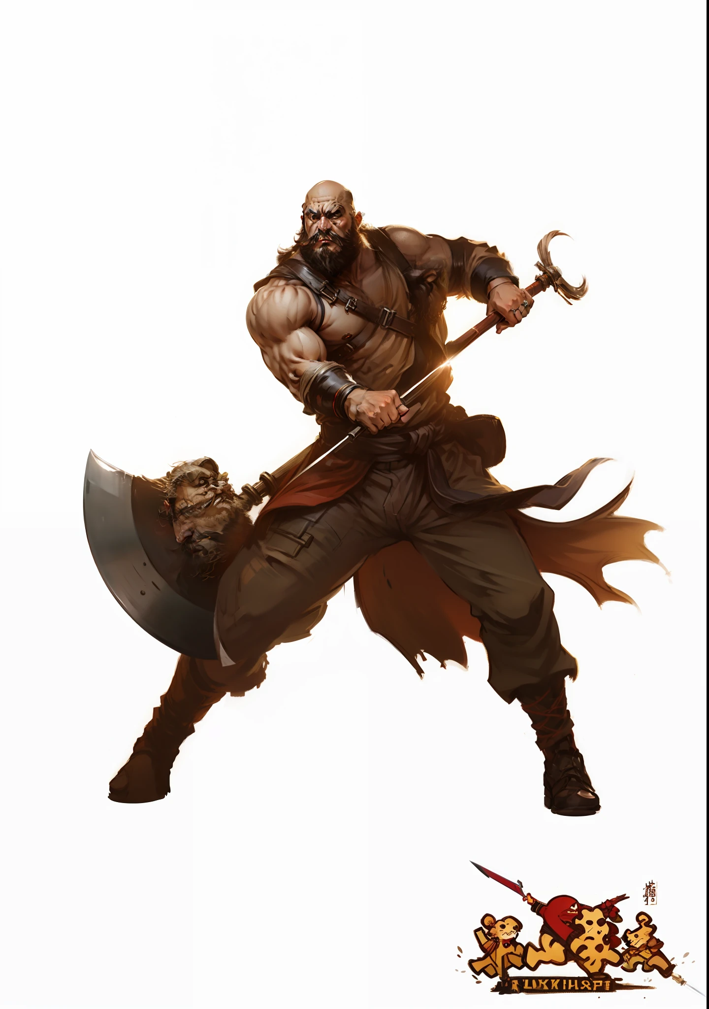 mtu，Middle-aged rough，Born round face and big ears，nose with straight nose，Square mouth，The cheeks are covered with beards。Eight feet long，Waist for ten weeks。A ring knife is tied around his waist。Rough and bold，Walk in righteousness，