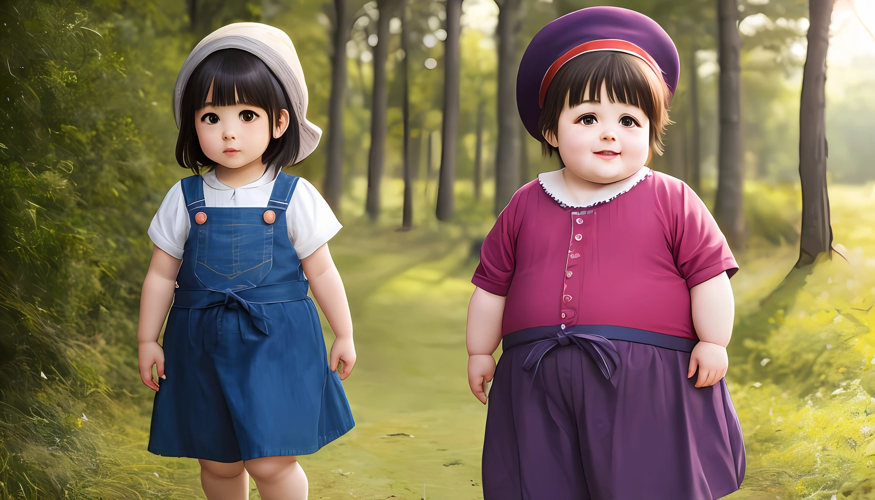 The  fat girl all over the body，Short and fat，The anime style is beautiful and elegant, and the 6-year-oute b，Dwarfs