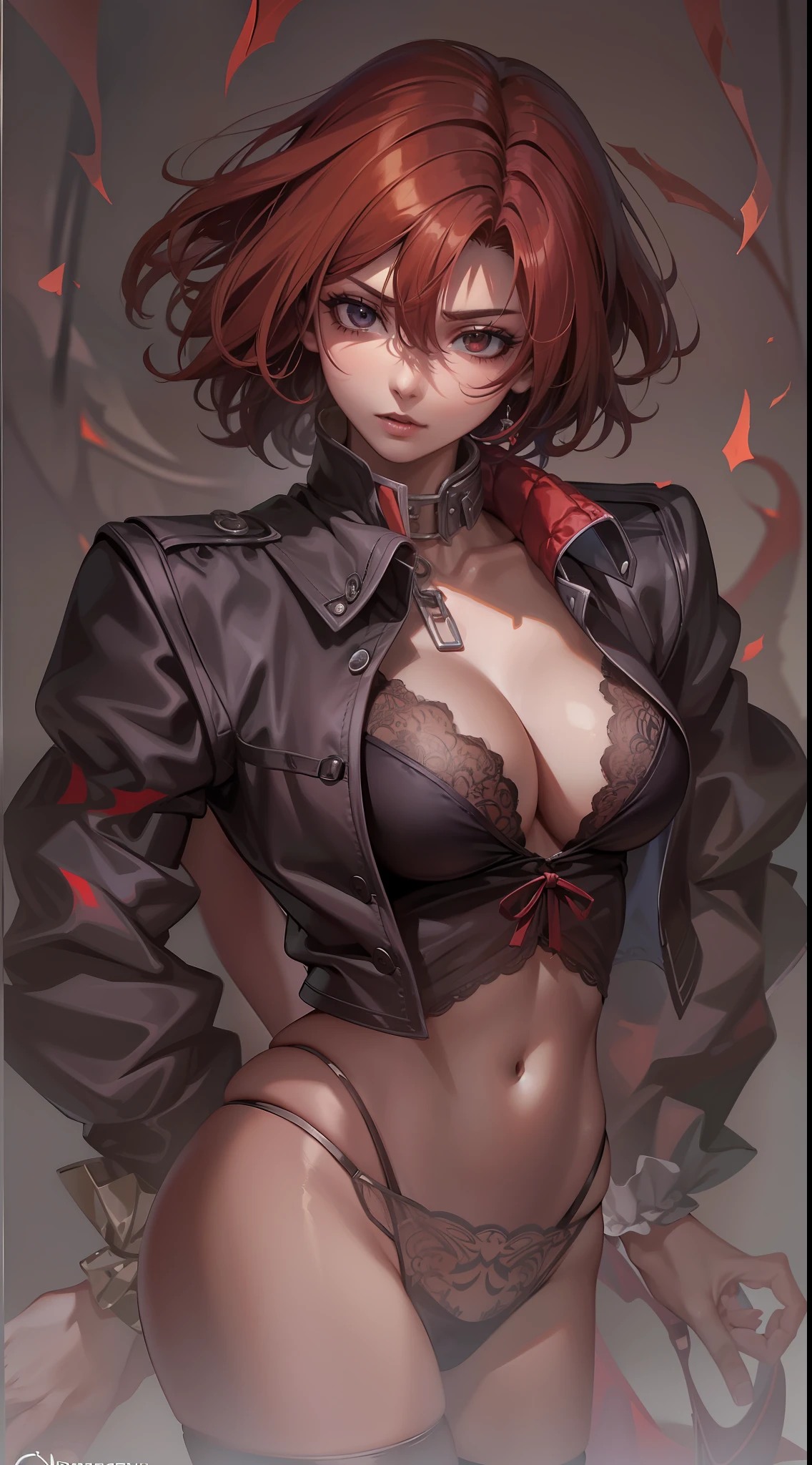 1 menina, succubus, Castlevania, (((cabelo curto))), (((short hair)))), cabelo vermelho, ruiva, asas de morcego, asas grandes, grandes asas de morcego Castlevania, 30 anos, espartilho preto, look of malice, olhar sensual, corpo exposto, mostrando o corpo, de costas, lingerie sensual, dinamic angle, 30 anos, corpo inteiro