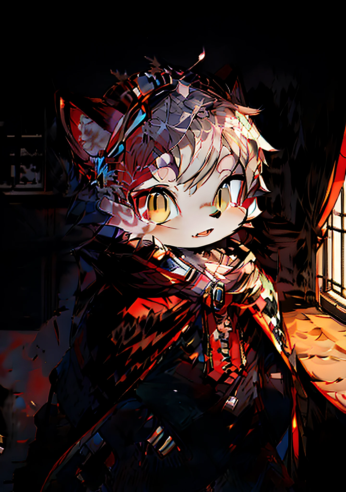 anime character with cat ears and cape standing in front of a window, From Arknights, trending on artstation pixiv, White-haired fox, Guweiz in Pixiv ArtStation, Guweiz on ArtStation Pixiv, cute anime catgirl, zerochan art, Guviz, Genshin, portrait of a small， furry furaffinity, Furry anime, Furry art!!!, fursona furry art commission, generic furry style, krystal from star fox, POV furry art