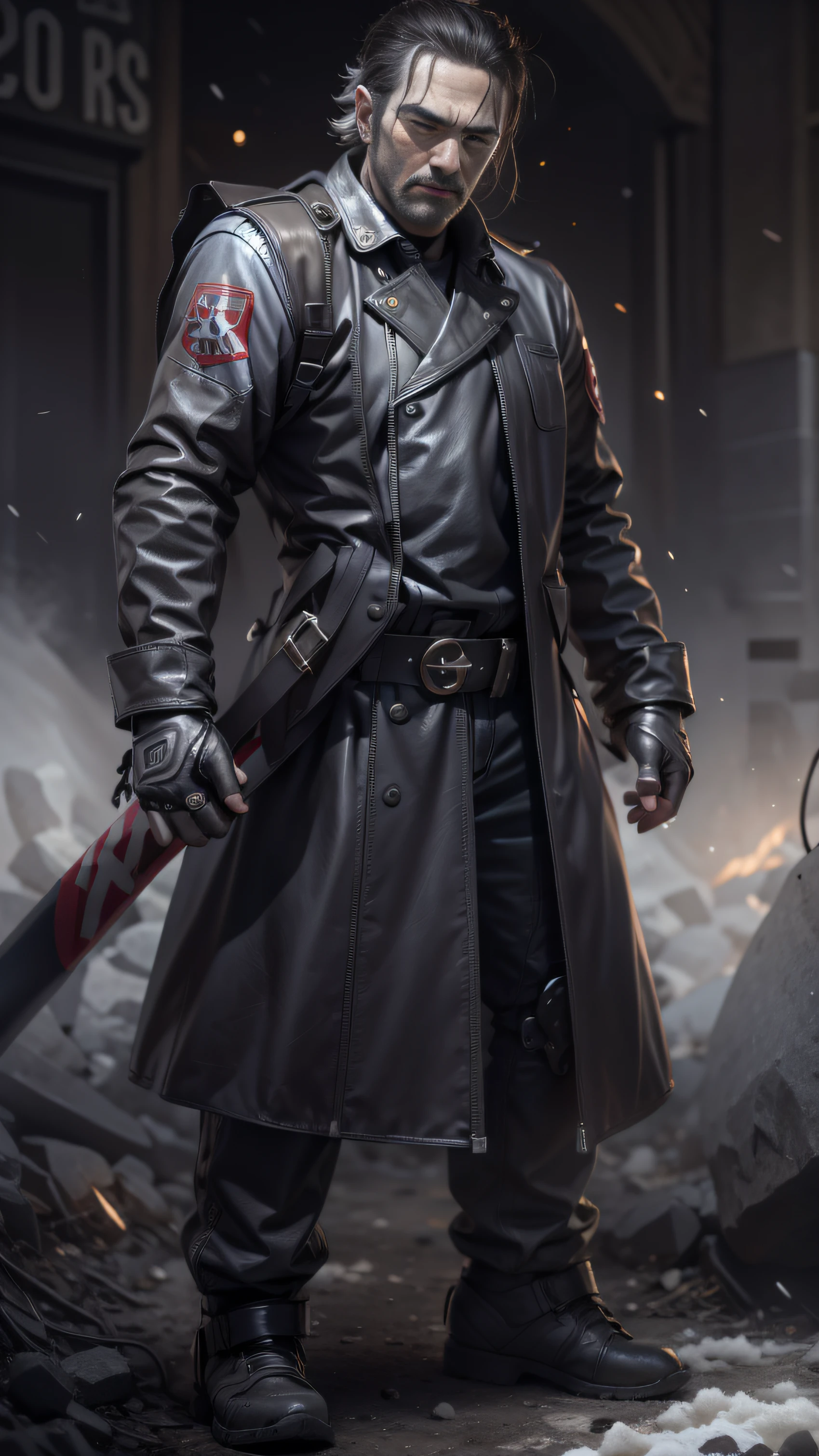 (best qualtiy,8K,masterpiece)At the time of debut,Only heard, unseen。 That whistle echoed for a long time,It's like a prelude to imminent death。 The image of the great evil man penetrates into the hearts of the people in advance,Become everyone's nightmare。 Wait until it appears,Wearing leather,Plus a baseball bat covered with wire,Full of oppression,He also carefully hides his kindness。 Because goodwill can become a weakness for survival,Hiding goodness is the way to survive in troubled times。 Zombies are not scary,Humans are terrible。 He did it,Both are for their own protection,It is also to protect companions。 good vs evil,Two sides of the seemingly opposite,But in Negan, There are two sides to the same body。 Face the enemy,He was cruel,No mercy。 Face people who want to protect,He is also very gentle and loving。(Soldier head)Tattooed with,Smoke billowed out,thin fog,Moonland snow