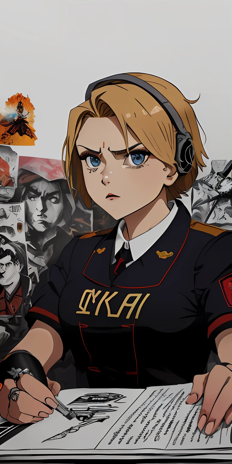 (obra-prima, melhor qualidade, ultra-detalhado CG unidade 8k papel de parede), elegence, (((((Cyka Blyat))))), Rudeus, 1Cyberpunk girl with Soviet uniform , Hard bass russa rudeus , ((in action)), grafico detalhista, trabalho grafico perfeito