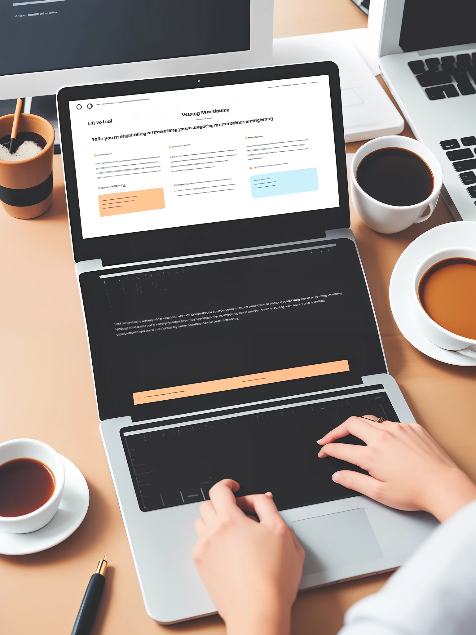 Create a visual representation of a virtual assistant assisting in blog creation, ensuring the content aligns with the overall digital marketing strategy