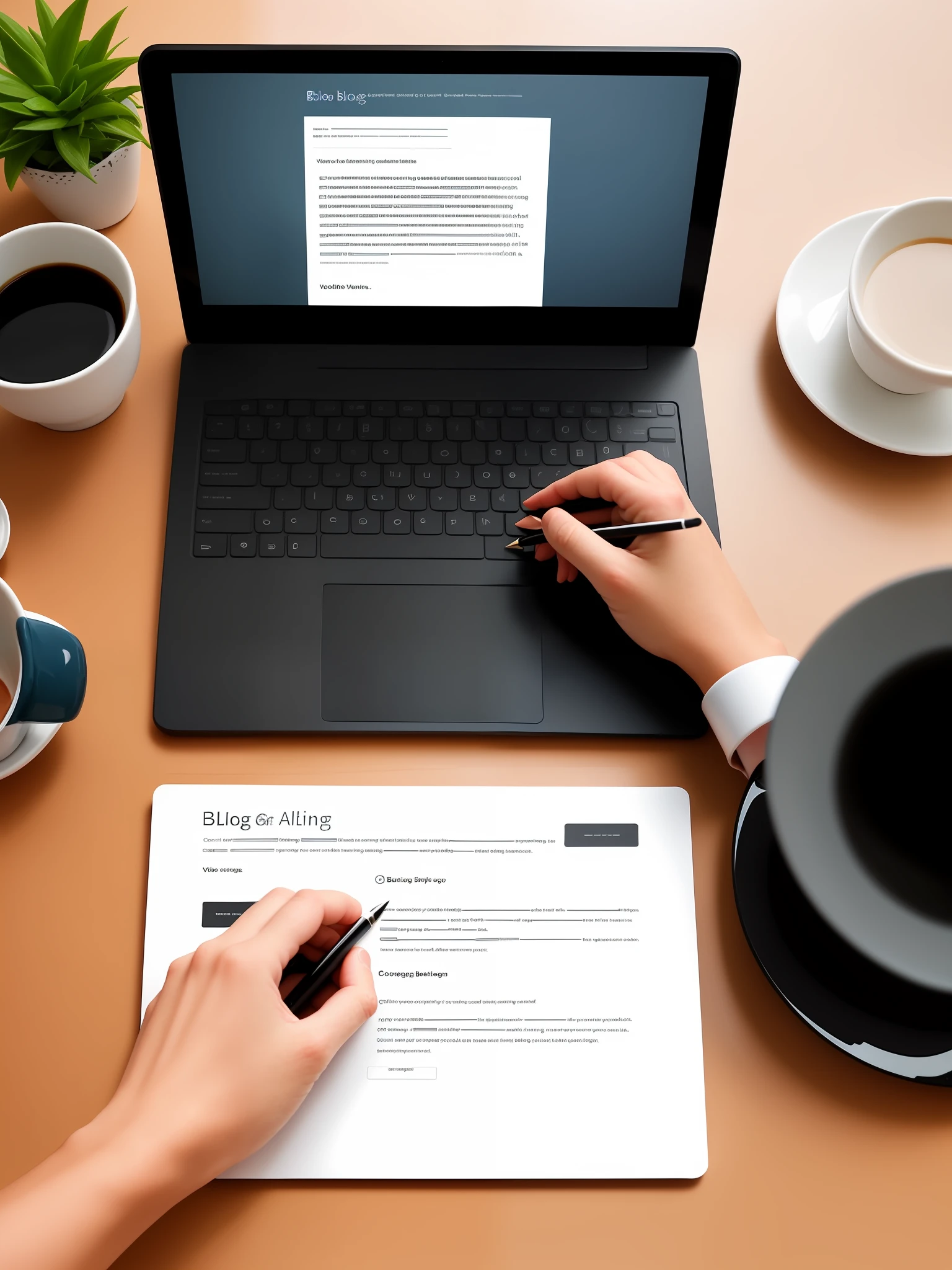 Create a visual representation of a virtual assistant assisting in blog creation, ensuring the content aligns with the overall digital marketing strategy