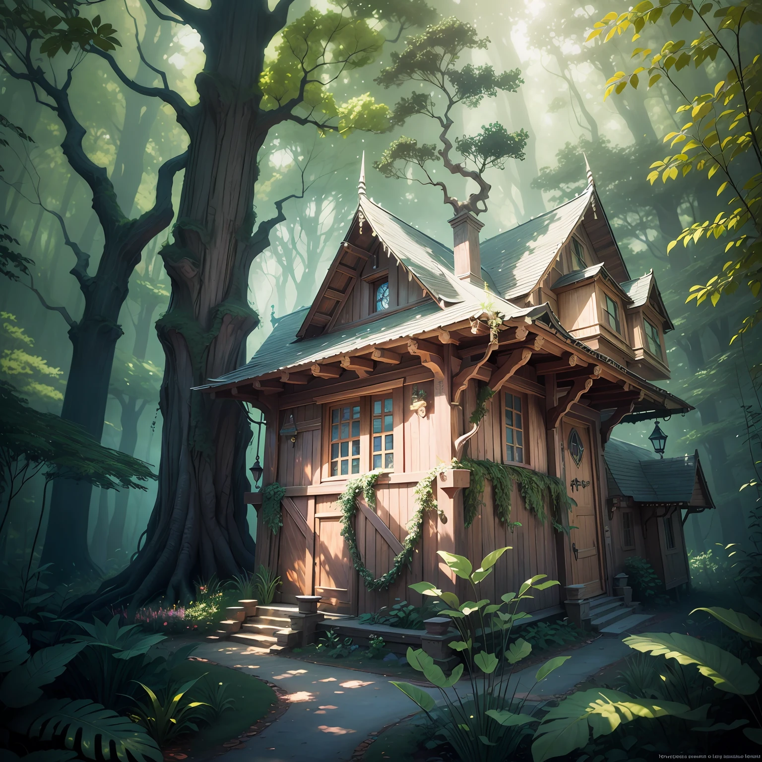 Forests rich in nature　Natural landscapes　kawaii　illutst　design　Picture book style --auto