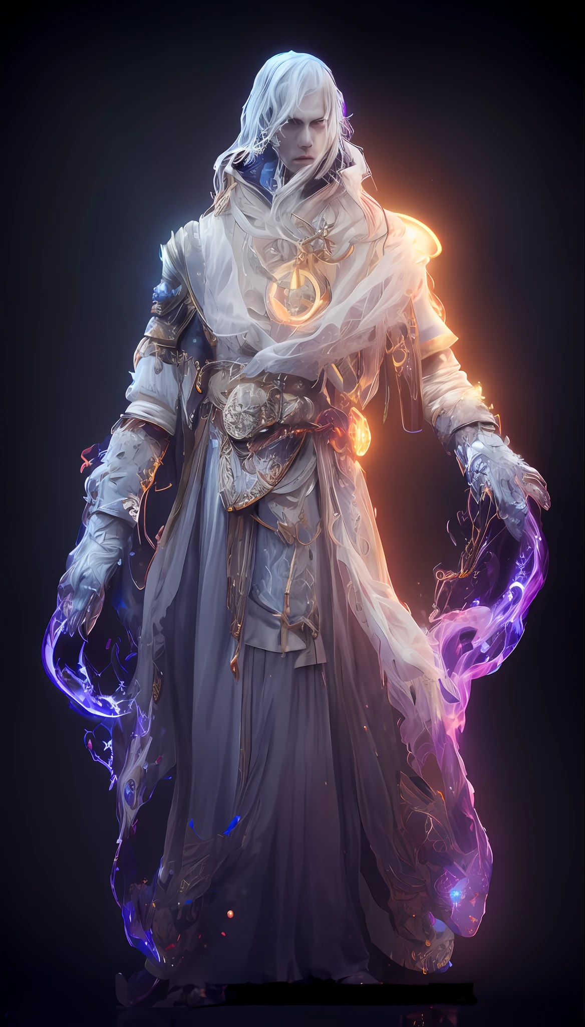 arafed image of a man dressed in a costume with a glowing halo, hyperdetailed fantasy character, fantasy character octane render, clothed in ethereal armor, 3 d render of a shaman, complex fantasy character, fantasy style 8 k octane render, flowing magical robe, (octane render) fantasy style, ghostly necromancer, 3 d render character art 8 k