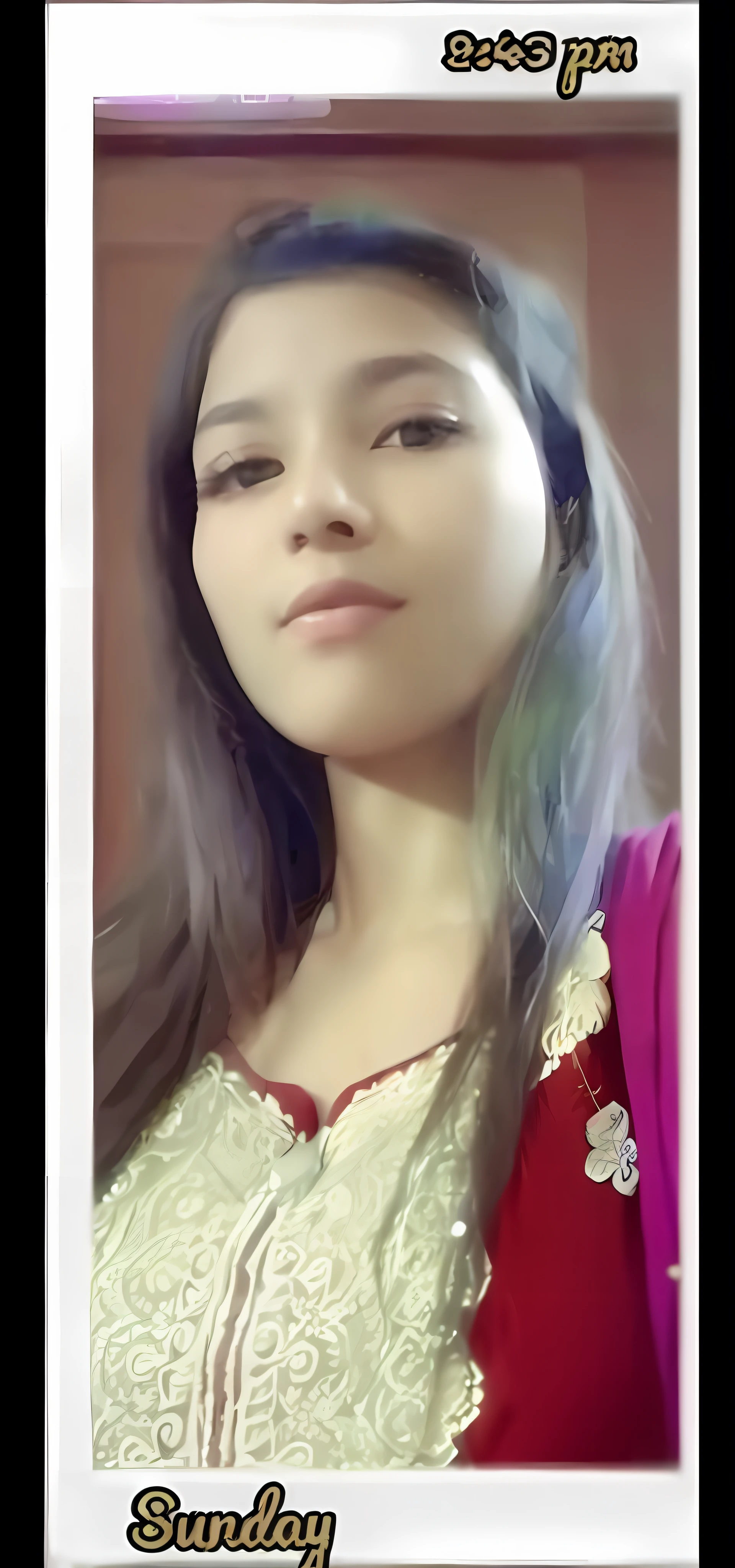 a close up of a woman with long hair wearing a red and green dress, tiktok video, with accurate face, new song, portait photo profile picture, very beautiful girl, low quality video, with lovely look, very very very beautifull face, very beautiful cute catgirl, very very low quality picture, selfie photo, selfie of a young woman, snapchat photo