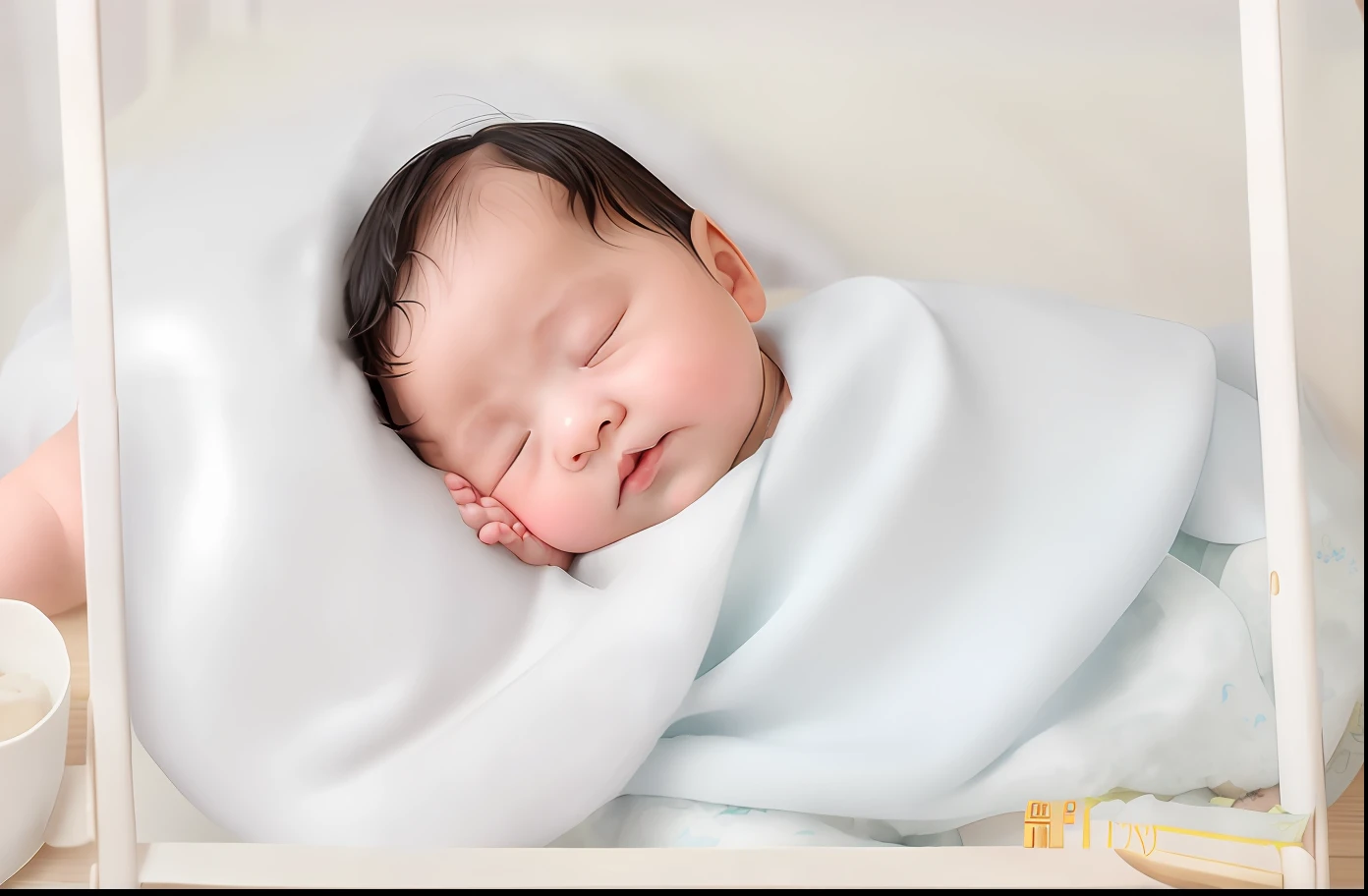 there is a baby sleeping on a white blanket on a white blanket, ruan jia beautiful!, lulu chen, Li Zixin, jinyiwei, xue han, steve zheng, mingchen shen, bian luan, Wu Liu, Cute:2, maternal photography 4 k, xintong chen, [ Realistic photo ]!!, yihao ren, Bo Feng