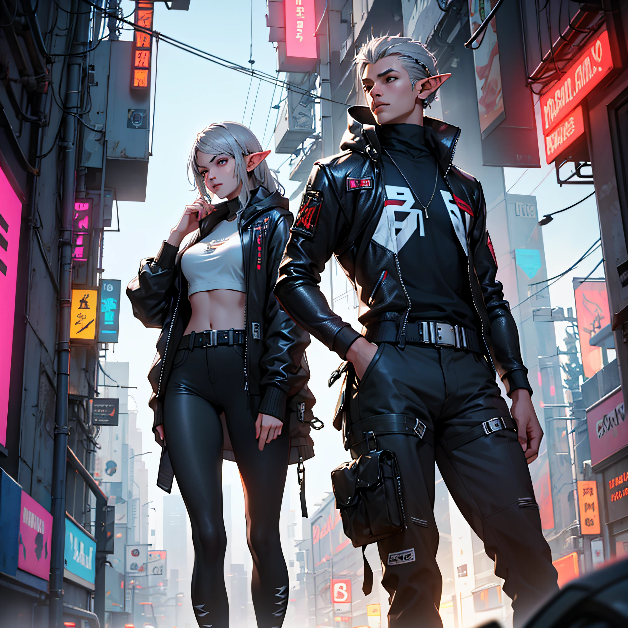Sensual Woman Elf Grey Hair Style Cyberpunk in High Quality World Cyberpunk Exotic CGI --auto