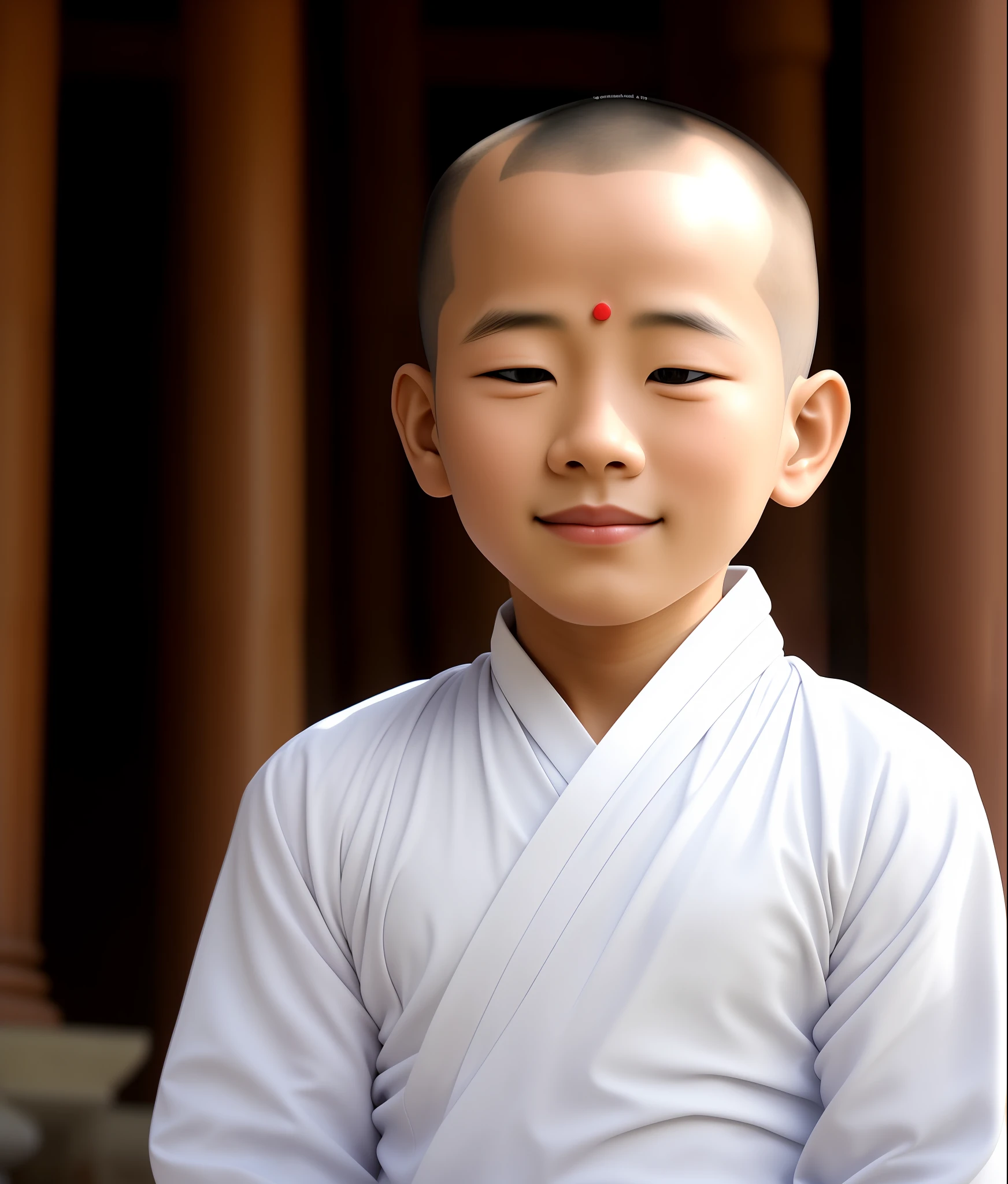 Cute little monk meditating at the temple,ssmile,had his hands folded