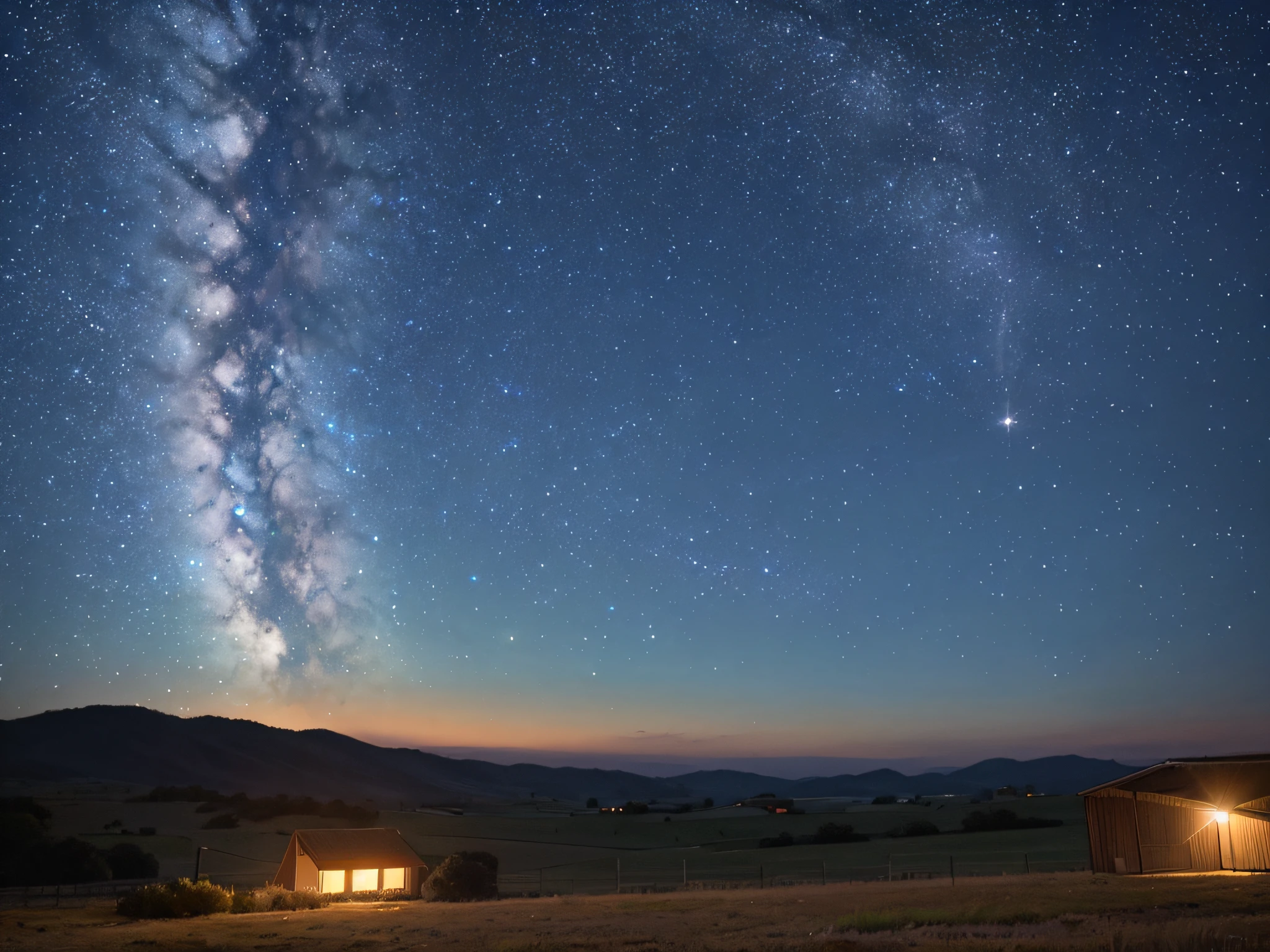 Campo nocturno, con cielo vista de via lactea, con un hermoso fogon --auto