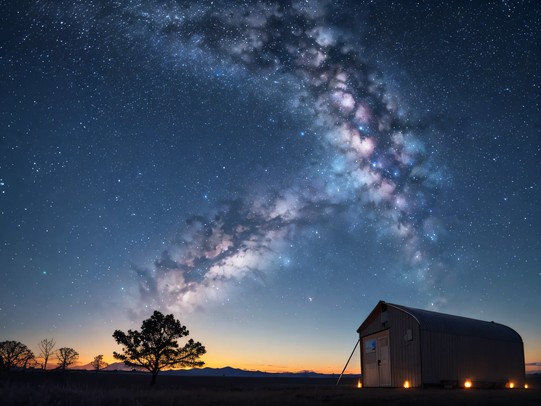 Campo nocturno, con cielo vista de via lactea, con un hermoso fogon --auto