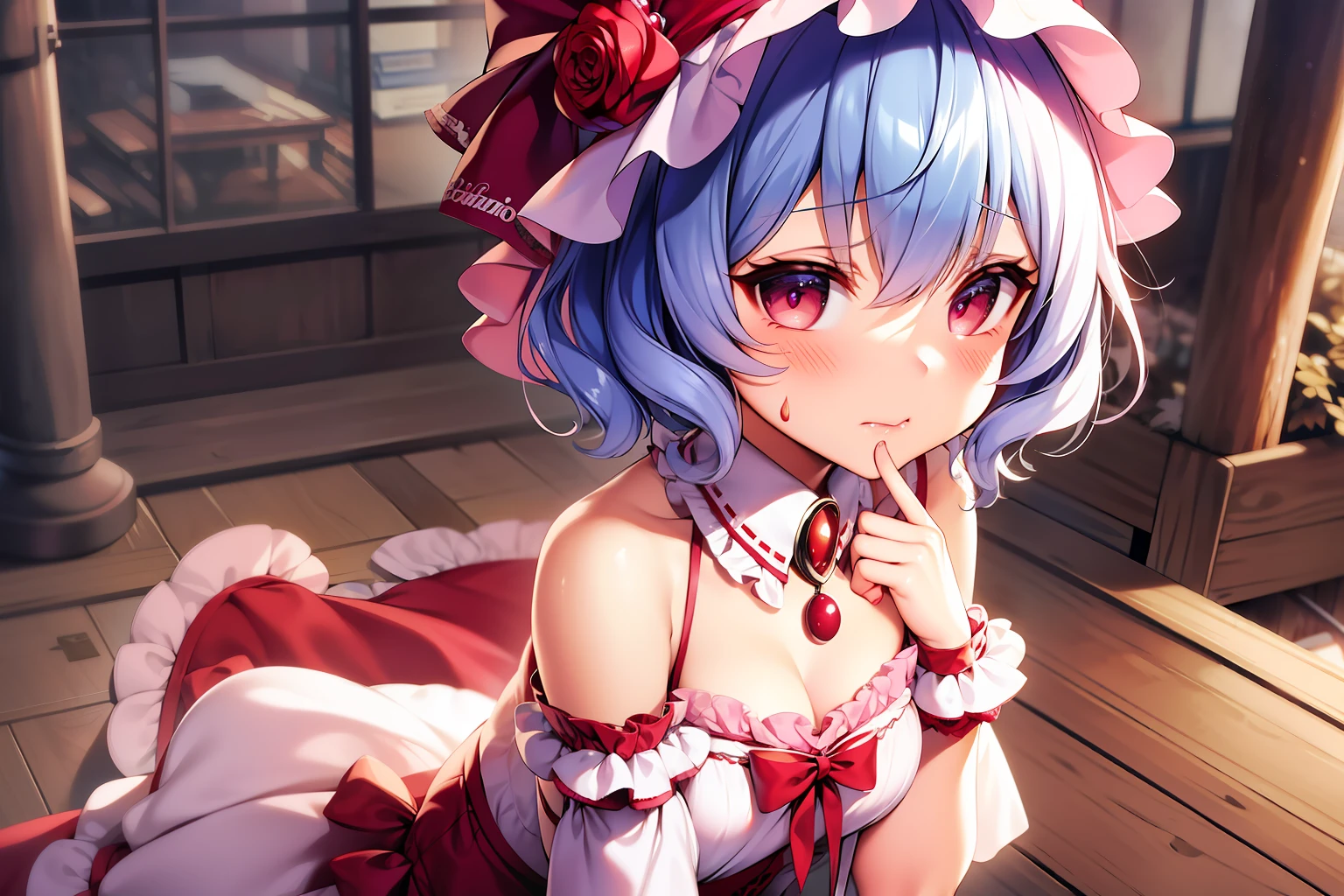 soio,remilia scarlet,embarrassed from,with blush cheeks,kawaii