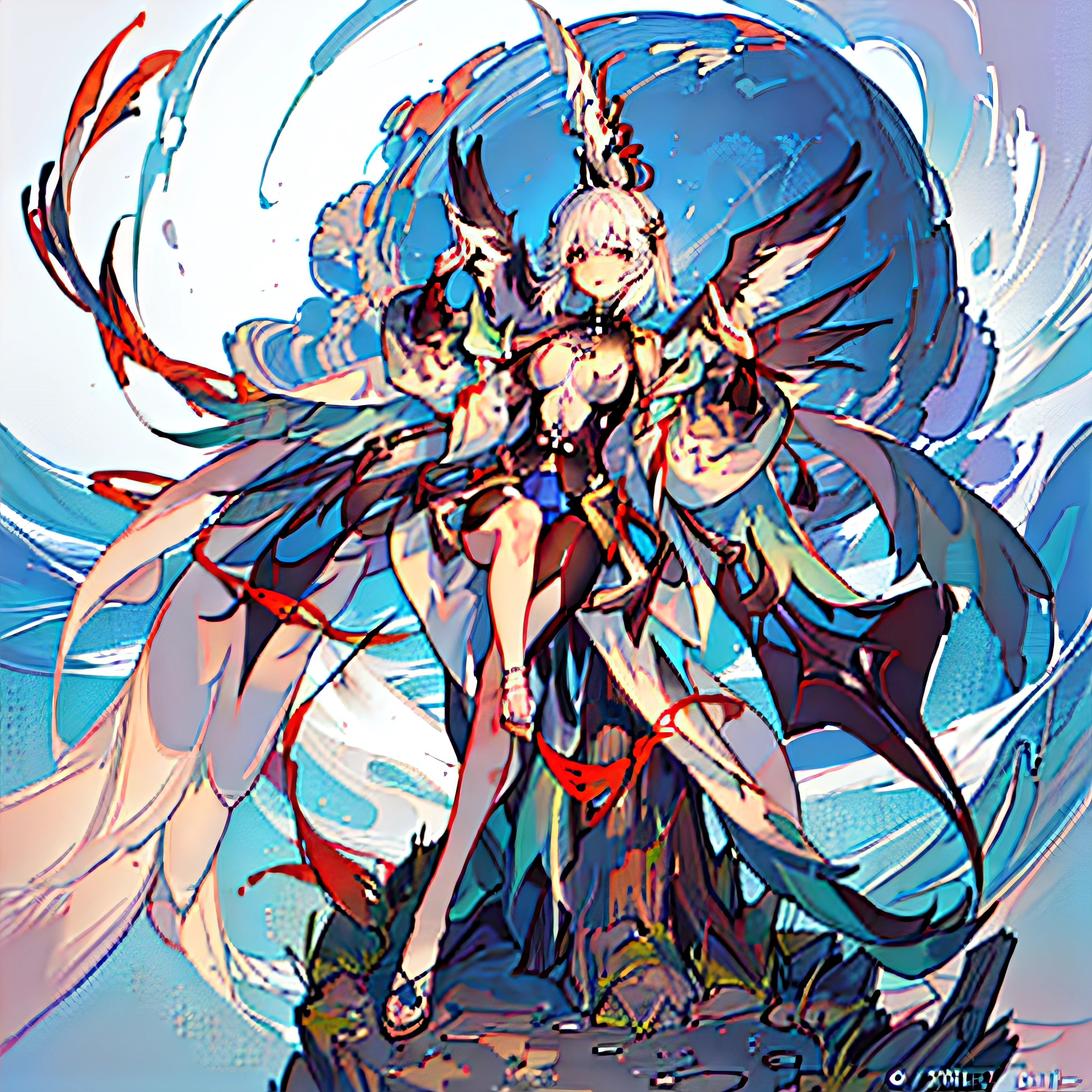 animemanga girl, Official artwork, cheerfulness, high resolution!!, future, album covers, Official anime artwork, anime key visual, Beautiful, promo art, illustration, Vivid, offcial art , the wallpaper, Grand, Anime,key visual, Anime,Angel wings,White-haired god,Guweiz on Pixiv