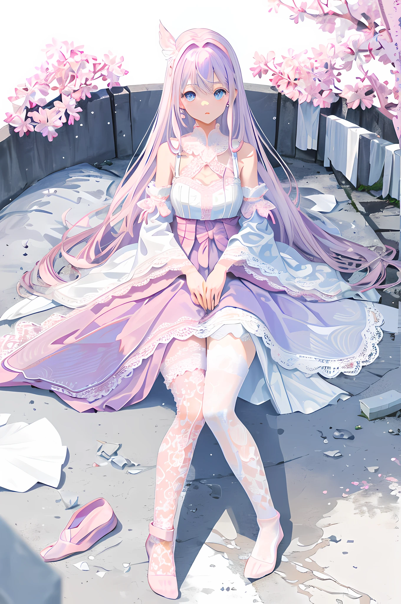 [(white background:1.5),::5]
(((mauve:0.2|pink:0.5|legwear|long|lace:1.3))),
8k,high contrast,masterpiece, hime cut, best quality, 
miko, hatsumoude, tree,
full body,aged down,  summer,illustrator,water spring,
1girl, cat girl,no shoes, 
white shirt,shirt,
blue eyes, white hair, long hair,