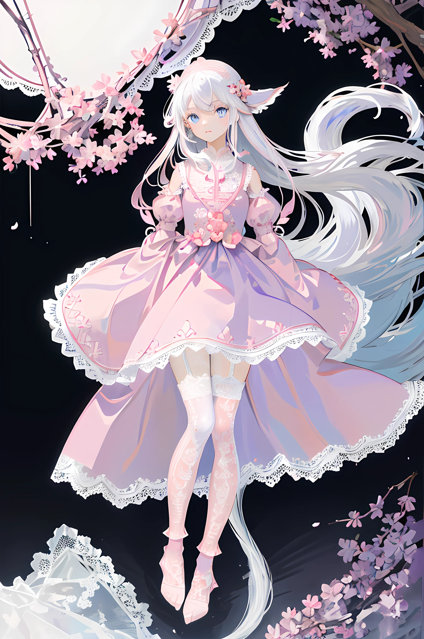 [(white background:1.5),::5]
(((mauve:0.2|pink:0.5|legwear|long|lace:1.3))),
8k,high contrast,masterpiece, hime cut, best quality, 
miko, hatsumoude, tree,
full body,aged down,  summer,illustrator,water spring,
1girl, cat girl,no shoes, 
white shirt,shirt,
blue eyes, white hair, long hair,