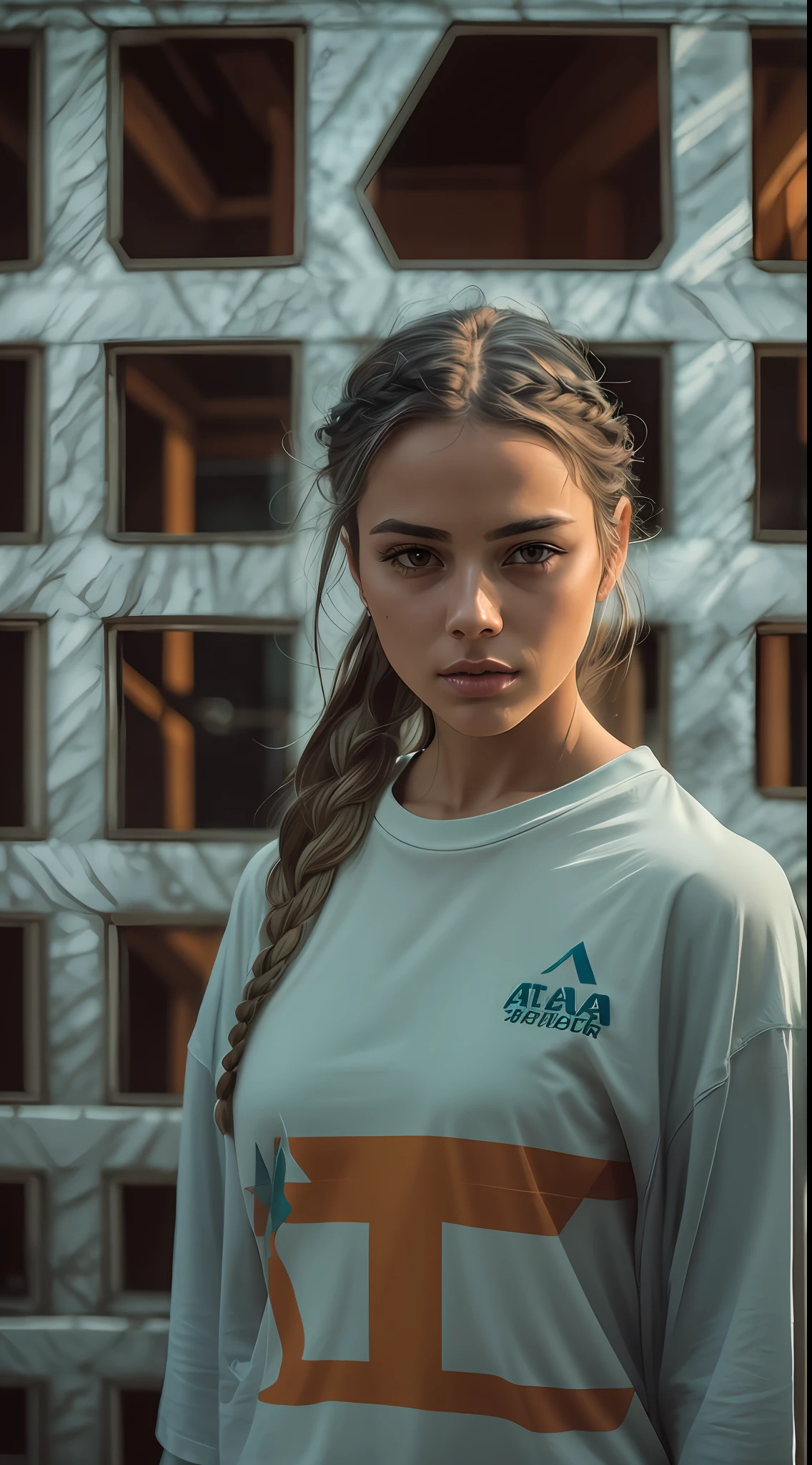 Beautiful Swedish university student, with braid, ((magra)), corpo inteiro, em roupa t-shirt e shorts dry-fit, em fundo neutro, ((magro, pequeno)), fotorrealista, foto, obra-prima, realista, realismo, fotorrealismo, alto contraste, Photorealistic digital art trend on Artstation 8k HD high definition realistic detail, detalhada, textura da pele, hiperdetalhada, textura realista da pele, olhos perfeitos, olhos detalhados, armadura, melhor qualidade, ultra high-resolution, (fotorrealista: 1.4), alta resolução, detalhada, foto crua, sharp re, by Lee Jeffries Nikon D850 Film Stock Photography 4 Camera Kodak Portra 400 Lens F1.6 colors rich hyper realistic texture dramatic lighting unrealengine trend in artstation cinestill 800, RAW.