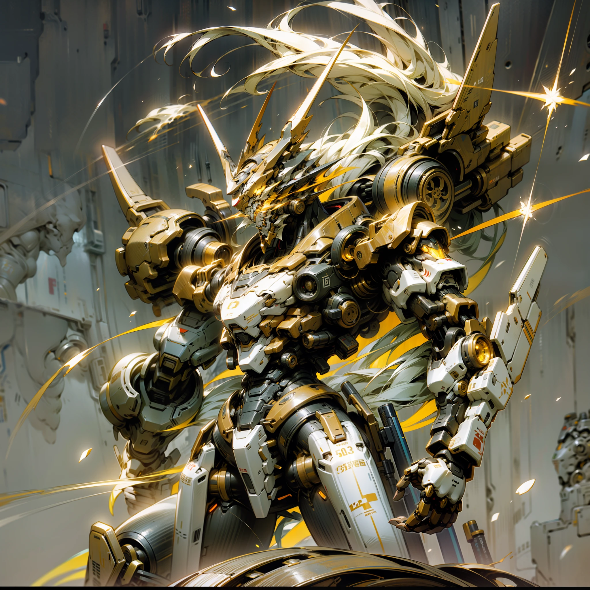 with light glowing，Reflective，（Tall mech：1.6），Amber gradient，（Use the plasma sword：1.3），There is a dragon particle effect，（taichi，Chinese Yin and Yang Bagua Five Elements：1.2），Machine armour wind，mechanical sense，sense of strength，Sense of space，combats，The prominent structure is reasonable，4K，High quality，Masterpieces，（of a real：1.4），drak，chinesedragon，Dark_fantasy,Cyberpunk,(Red:1.1),1人,Mechanical Wonder,Robotic presence,cybernetic guardians,wearing a worn-out mech suit，iintricate，（Steel metal[rusted]），ellegance，Clear focus，Photo by Greg Rutkowski，gentlesoftlighting，vivd colour