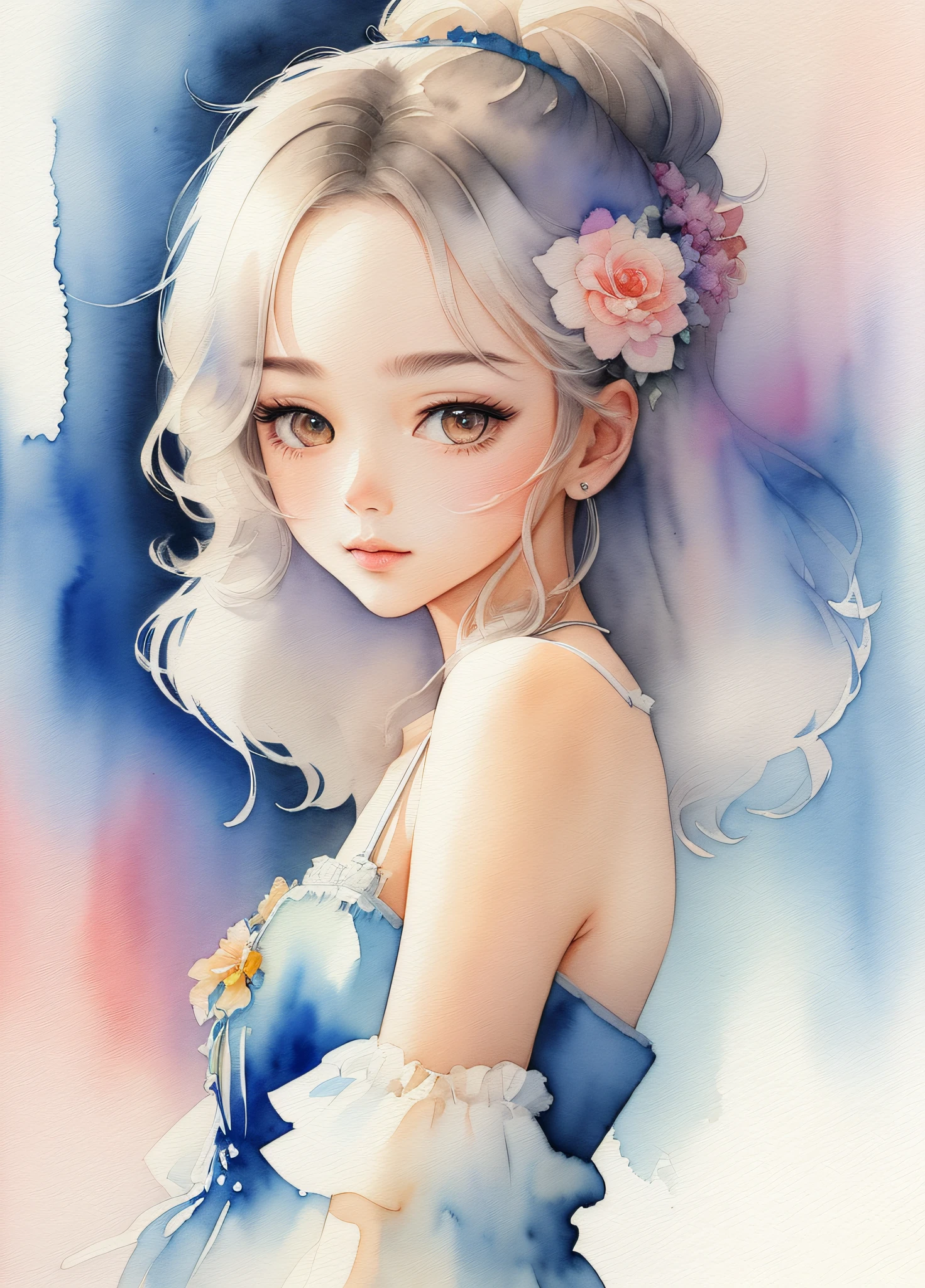 (masterpiece),(best quality:1.1),(ultra-detailed),best illustration,finely detail,(watercolor drawings：1.4),(hand-painted：1.2),(Watercolor brush hair),