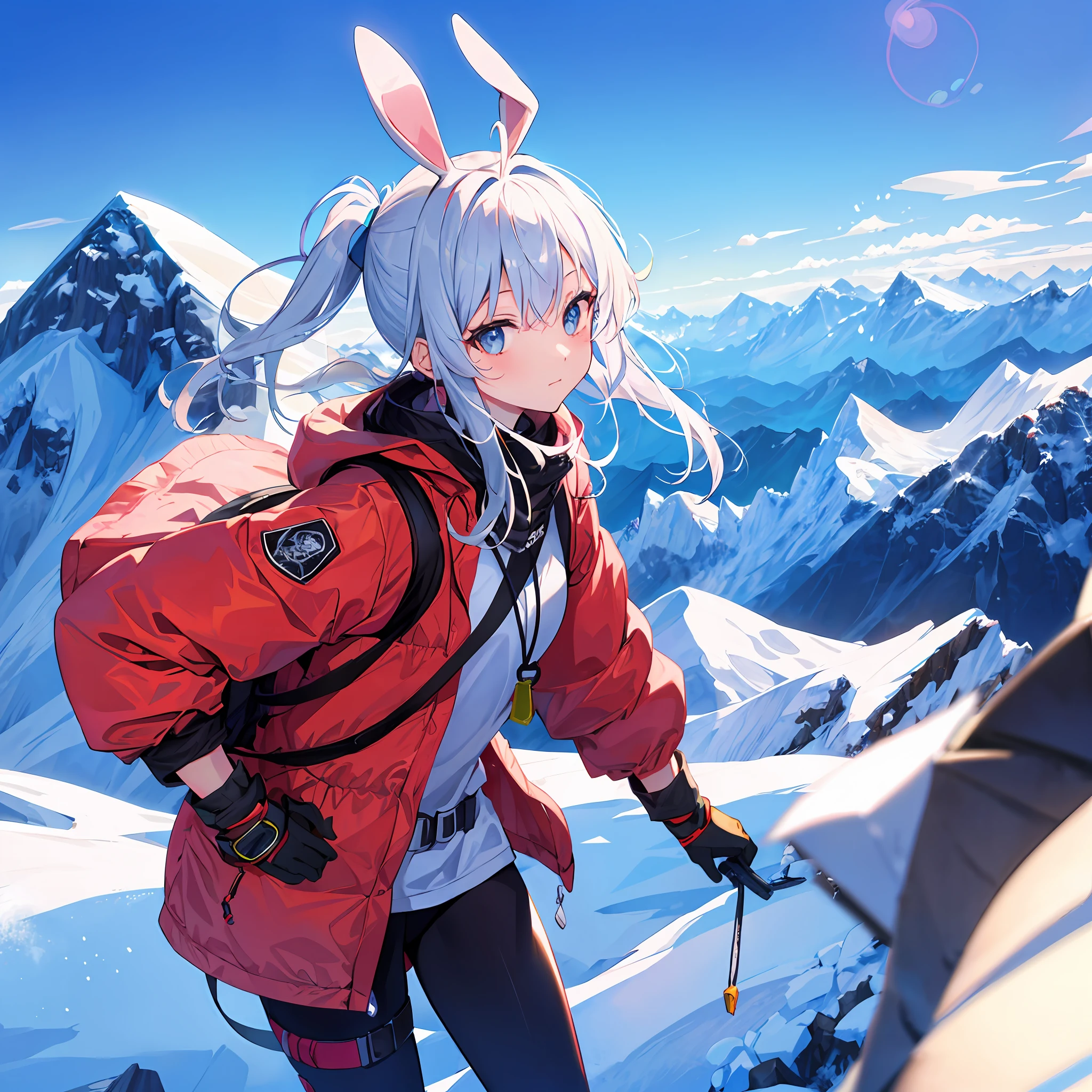 Rabbit-eared girl Top of the mountains High mountains Mount Everest mountaineering