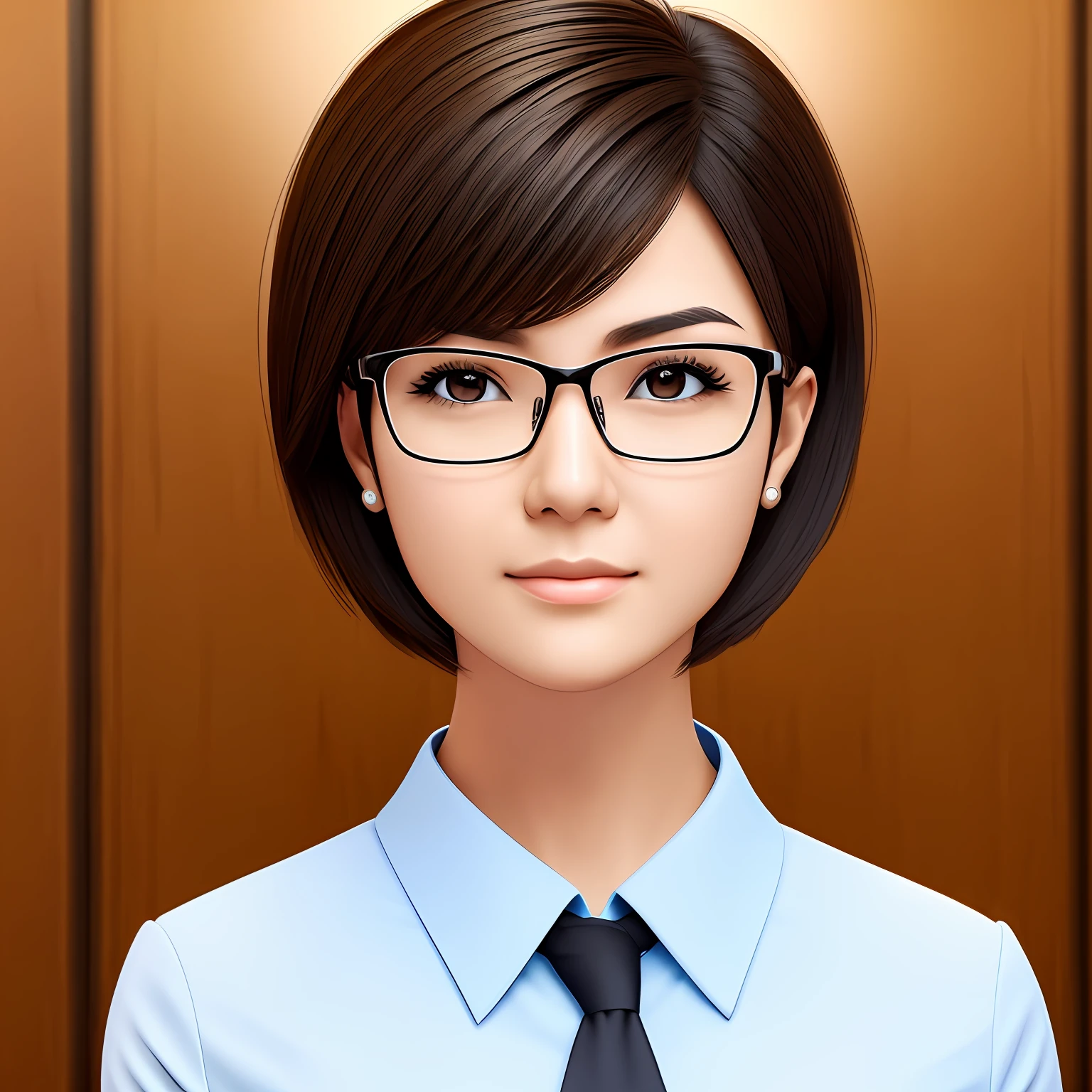 short detailed hair,Square round face,female lawyer,In court,wears glasses,realistic raytraicing,hyper HD --auto