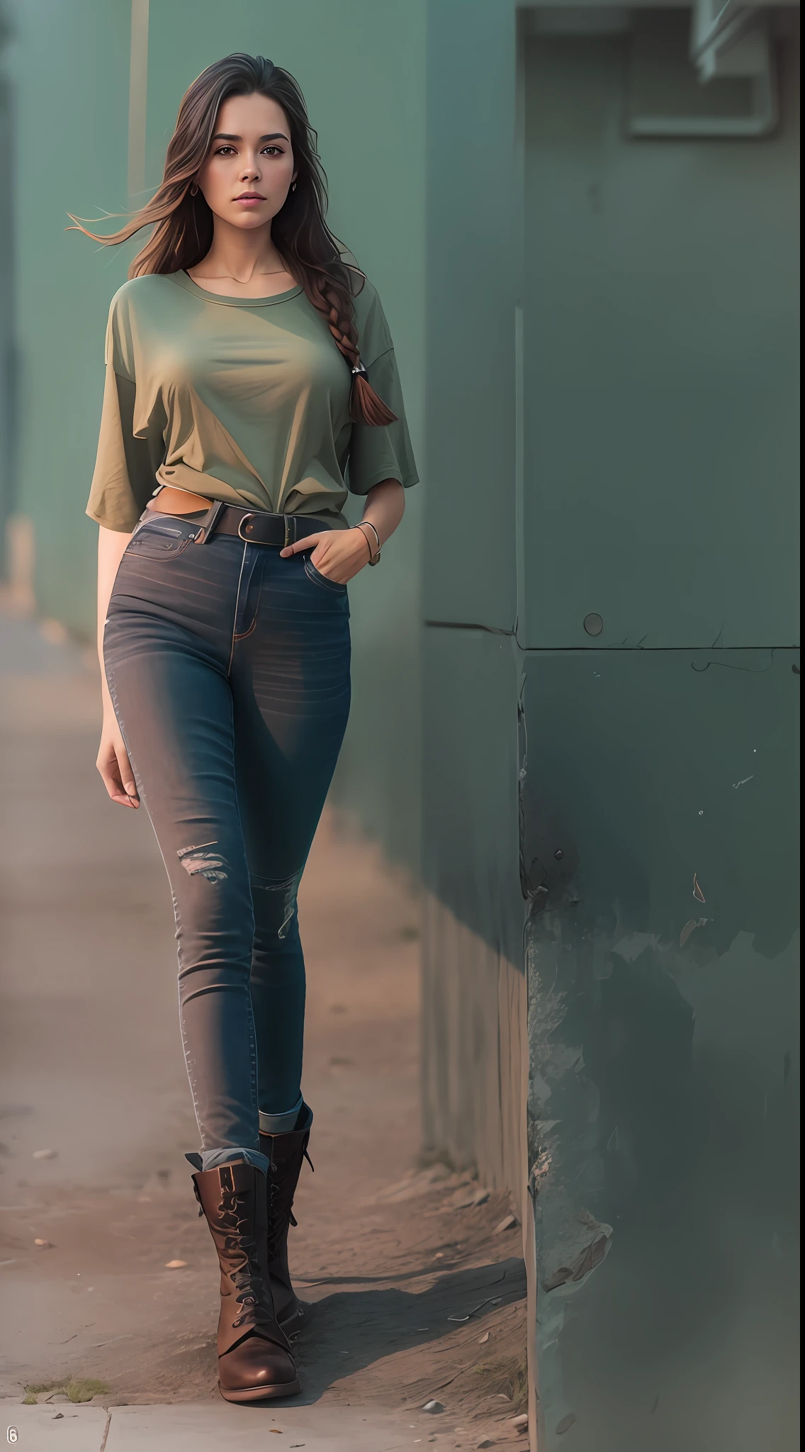 Beautiful Swedish university student, with braid, ((magra)), corpo inteiro, em roupa t-shirt e saia jeans, em fundo neutro, ((magro, pequeno)), fotorrealista, foto, obra-prima, realista, realismo, fotorrealismo, alto contraste, Photorealistic digital art trend on Artstation 8k HD high definition realistic detail, detalhada, textura da pele, hiperdetalhada, textura realista da pele, olhos perfeitos, olhos detalhados, armadura, melhor qualidade, ultra high-resolution, (fotorrealista: 1.4), alta resolução, detalhada, foto crua, sharp re, by Lee Jeffries Nikon D850 Film Stock Photography 4 Camera Kodak Portra 400 Lens F1.6 colors rich hyper realistic texture dramatic lighting unrealengine trend in artstation cinestill 800, RAW.