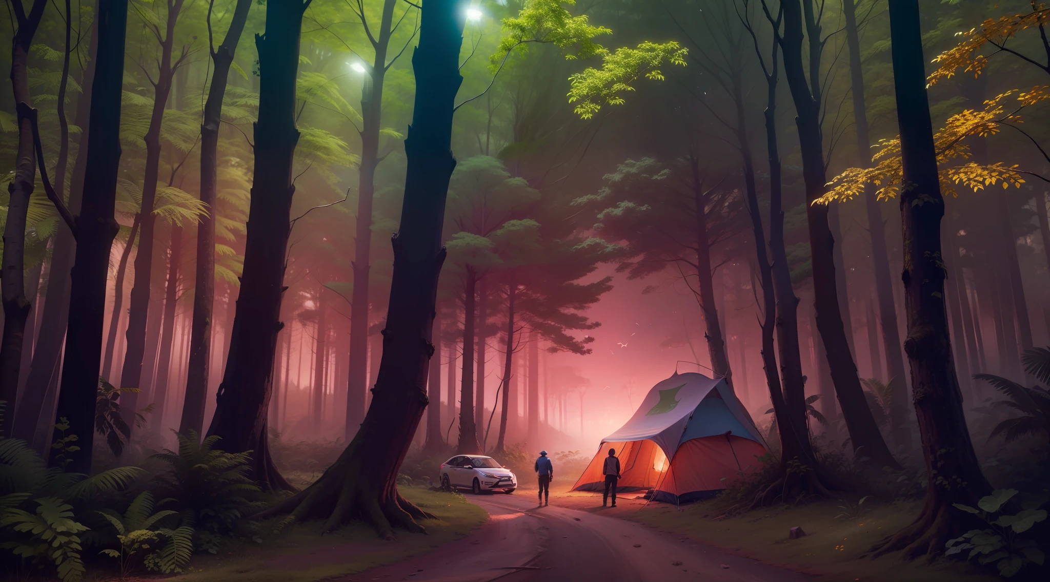 homens construindo um acampamento nessa floresta --auto