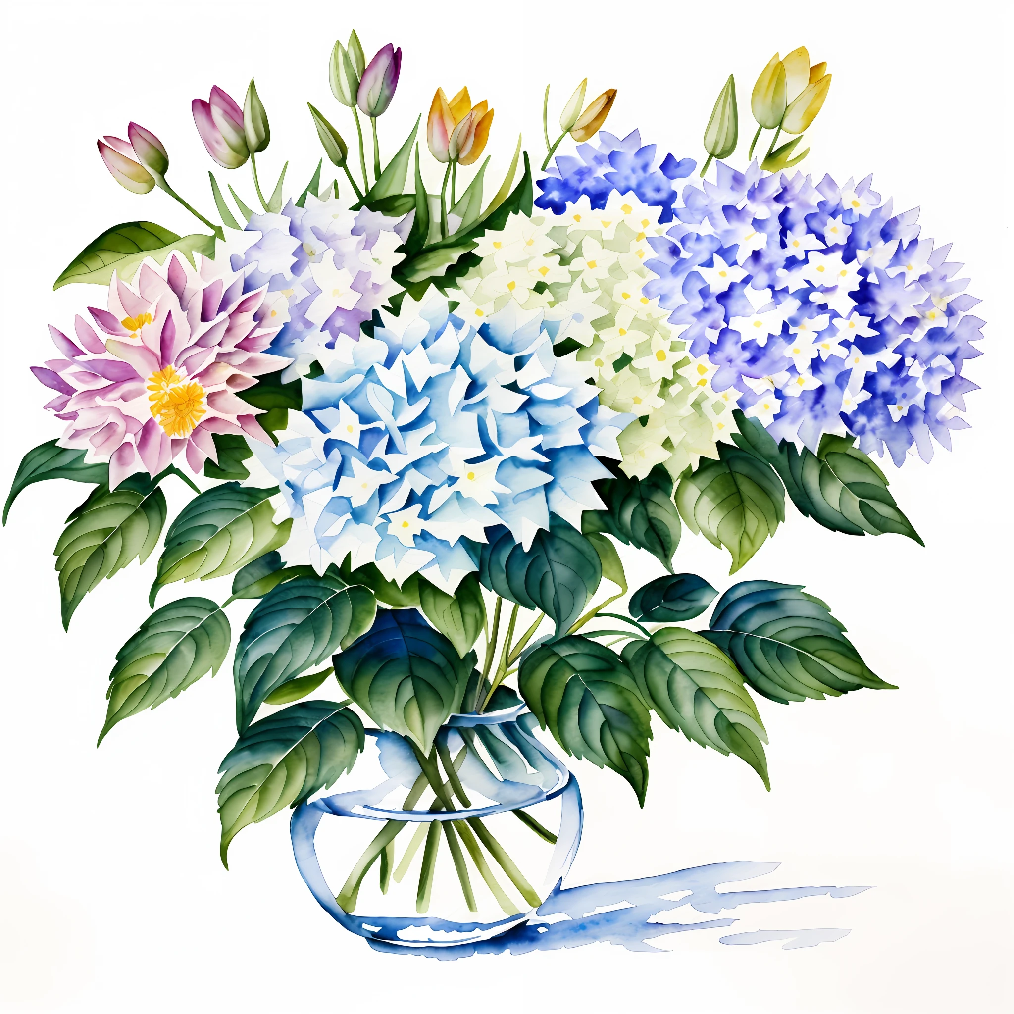 Wild Flowers Art Floral Farmhouse Art, Watercolor Botanical　hydrangeas