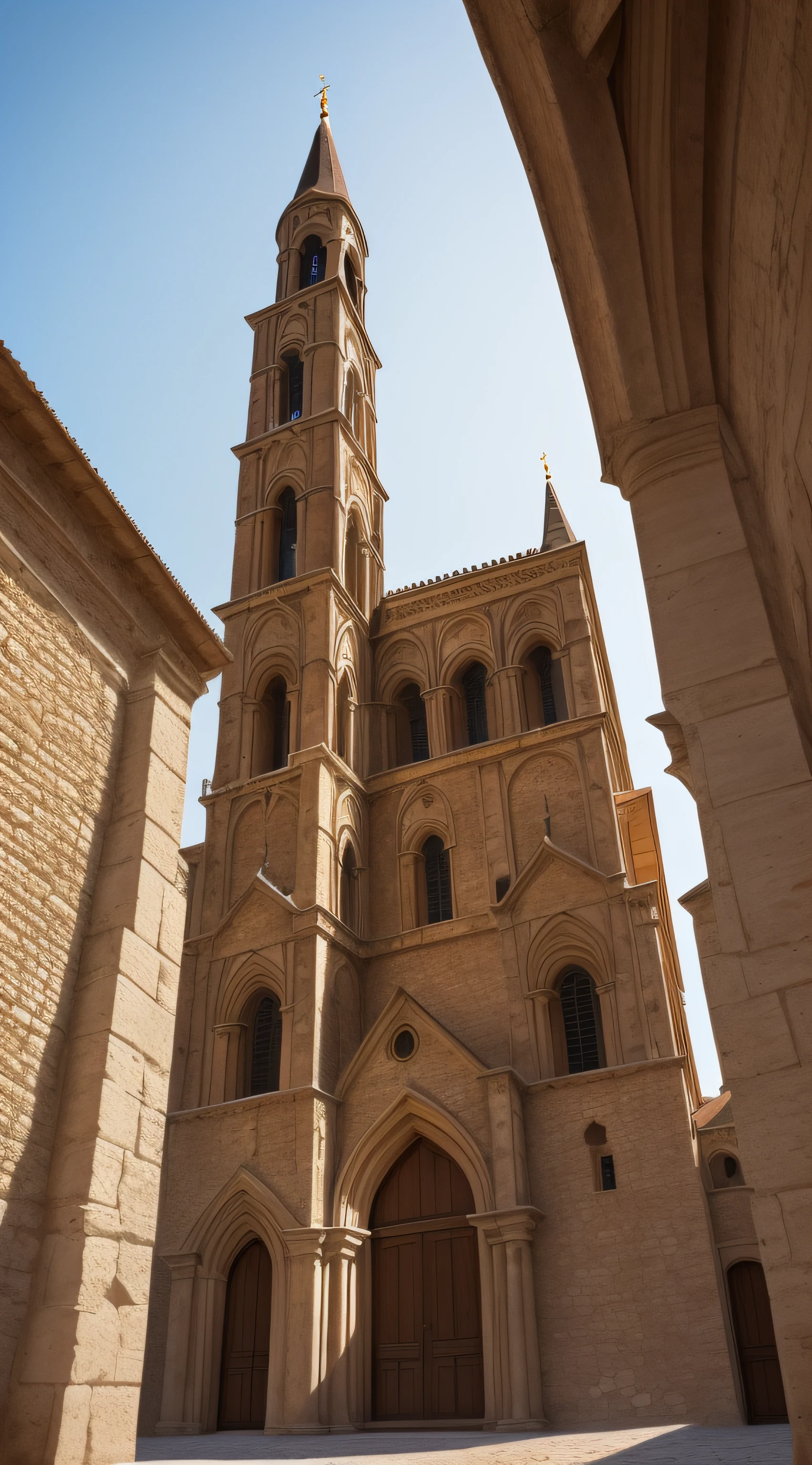 Cinematic, photo, a medium shot of a beautiful elven byzantine gothic tower in a medieval city designed by Leonardo da Vinci, elegant elaborate complex architecture, medieval architecture, medieval design, photographed with Canon EOS 5D Mark IV, monument, sense of wonder, extremely detailed, realistic textures, artistic