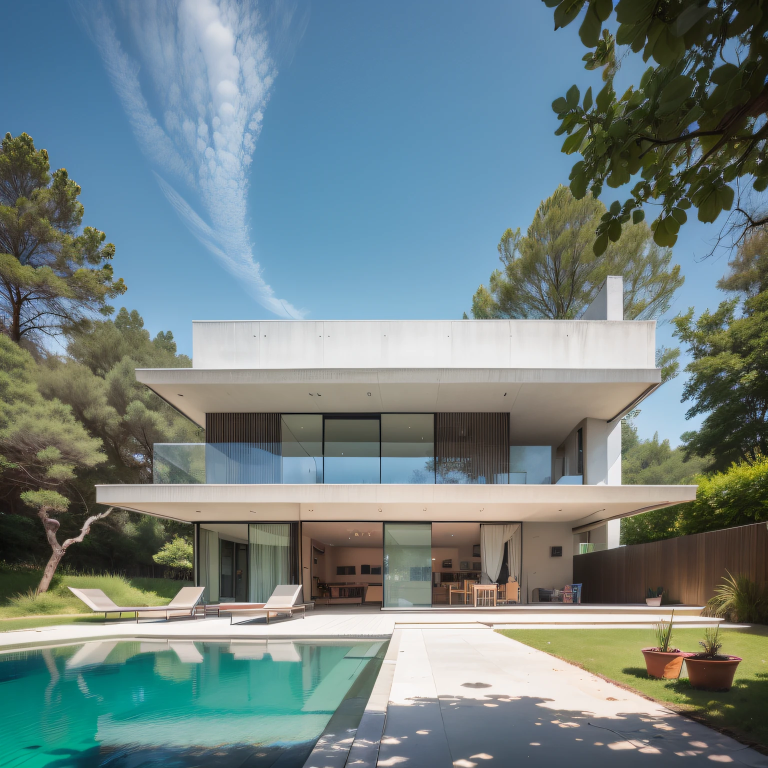 Modern architecture, House in concreta and glass, structures that seamlessly integrate with their surroundings and emphasize the importance of natural light