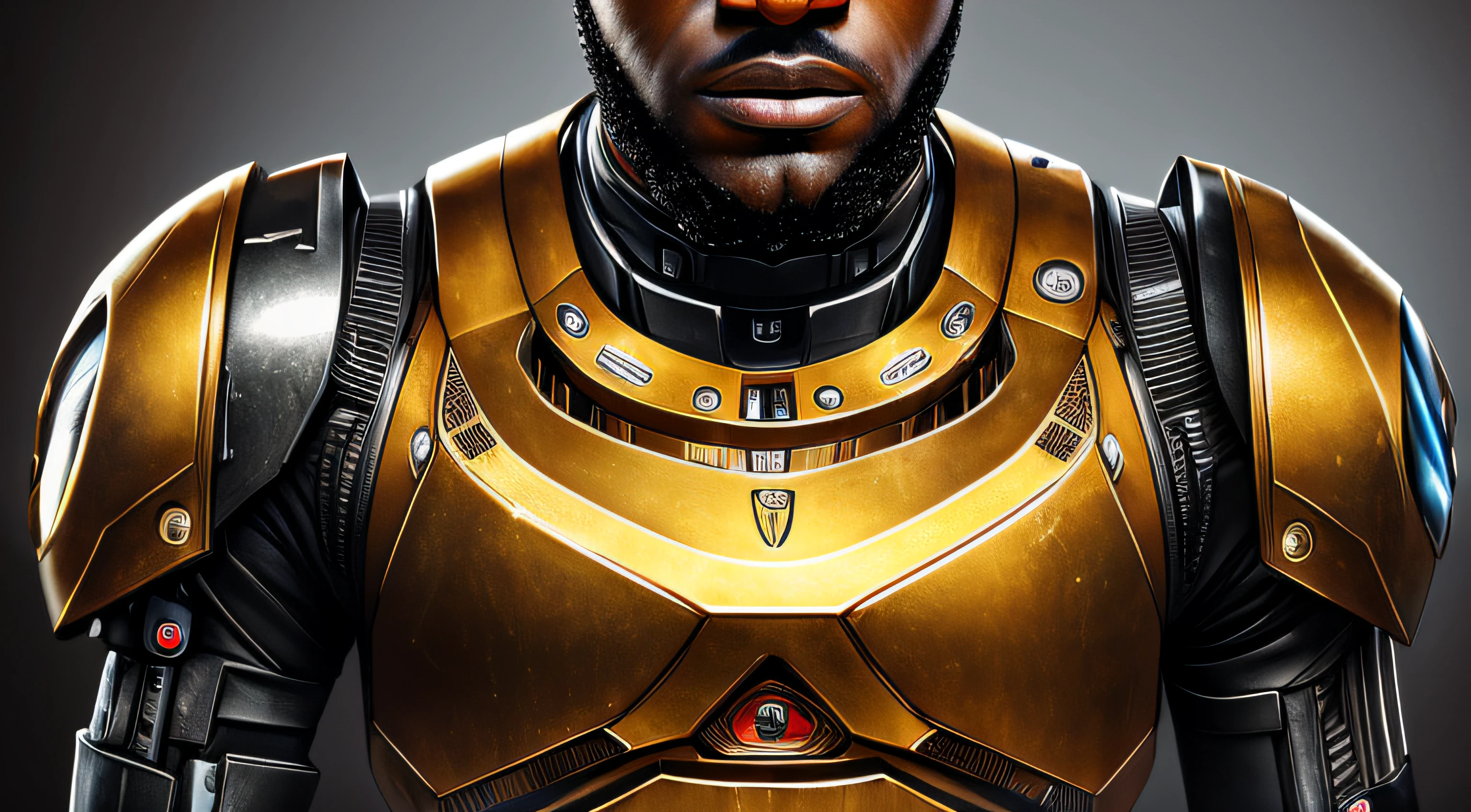 LeBron James,made of metal,droid,cyber punk style,((Complicated details)),hdr,((Complicated details,ultra - detailed)),Cinema lenses,vignet --auto