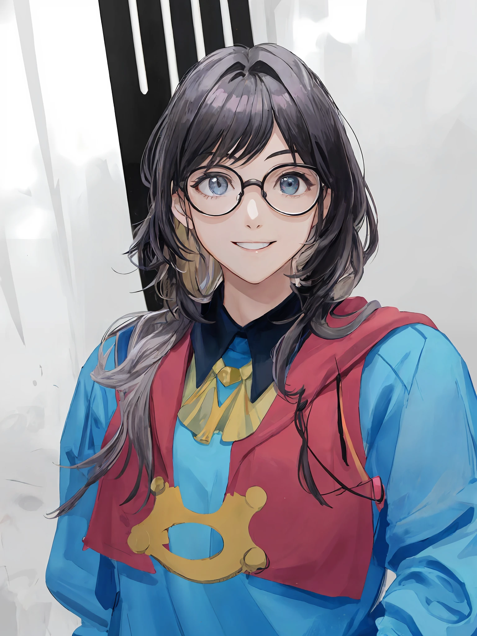 Arafed woman with glasses and a blue shirt with a rainbow design, linda Delphine, cabelo rosa e azul, Pokimane, cabelo roxo e rosa, com cabelo rosa, bonito ligeiramente nerd sorriso, cabelo longo chiclete, ela tem cabelo roxo, cabelo roxo longo, She wears Harry Potter glasses, cabelos tingidos, cabelo longo roxo