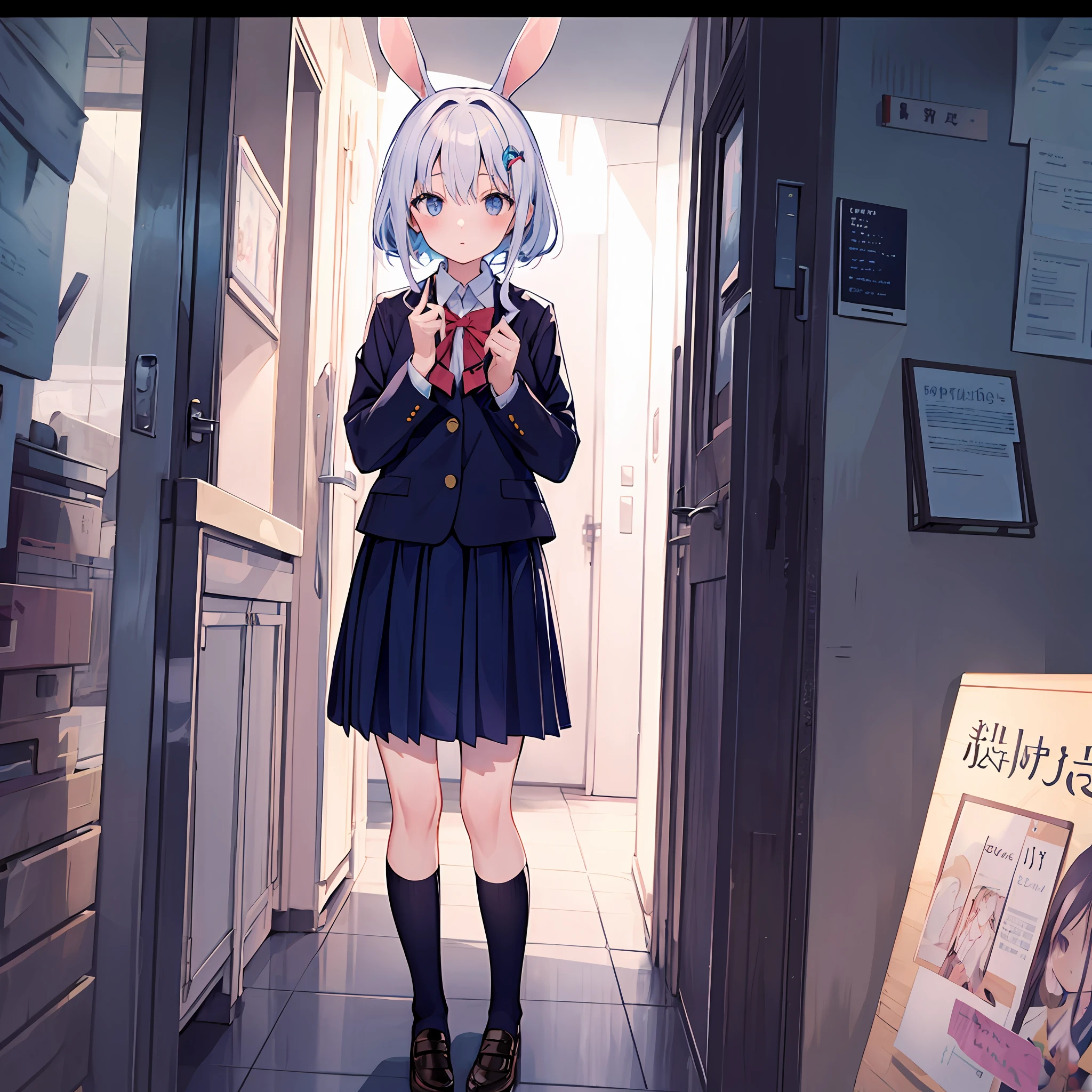 Rabbit-eared girl Manga Manga style splits Frame Layout story Voice bubbles serif School Uniforms