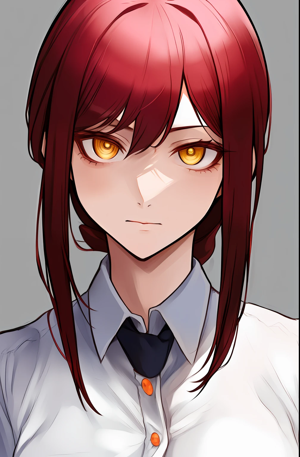 Anime girl with red hair and yellow eyes wearing a tie, akane owari danganronpa, Stunning anime face portrait, gapmoe yandere, Anime style portrait, kurisu makise, Portrait of an anime girl, kurisu makise steins gate anime, anime character portrait, Perfect anime face, makise kurisu, a beautiful anime portrait, anime portrait --auto