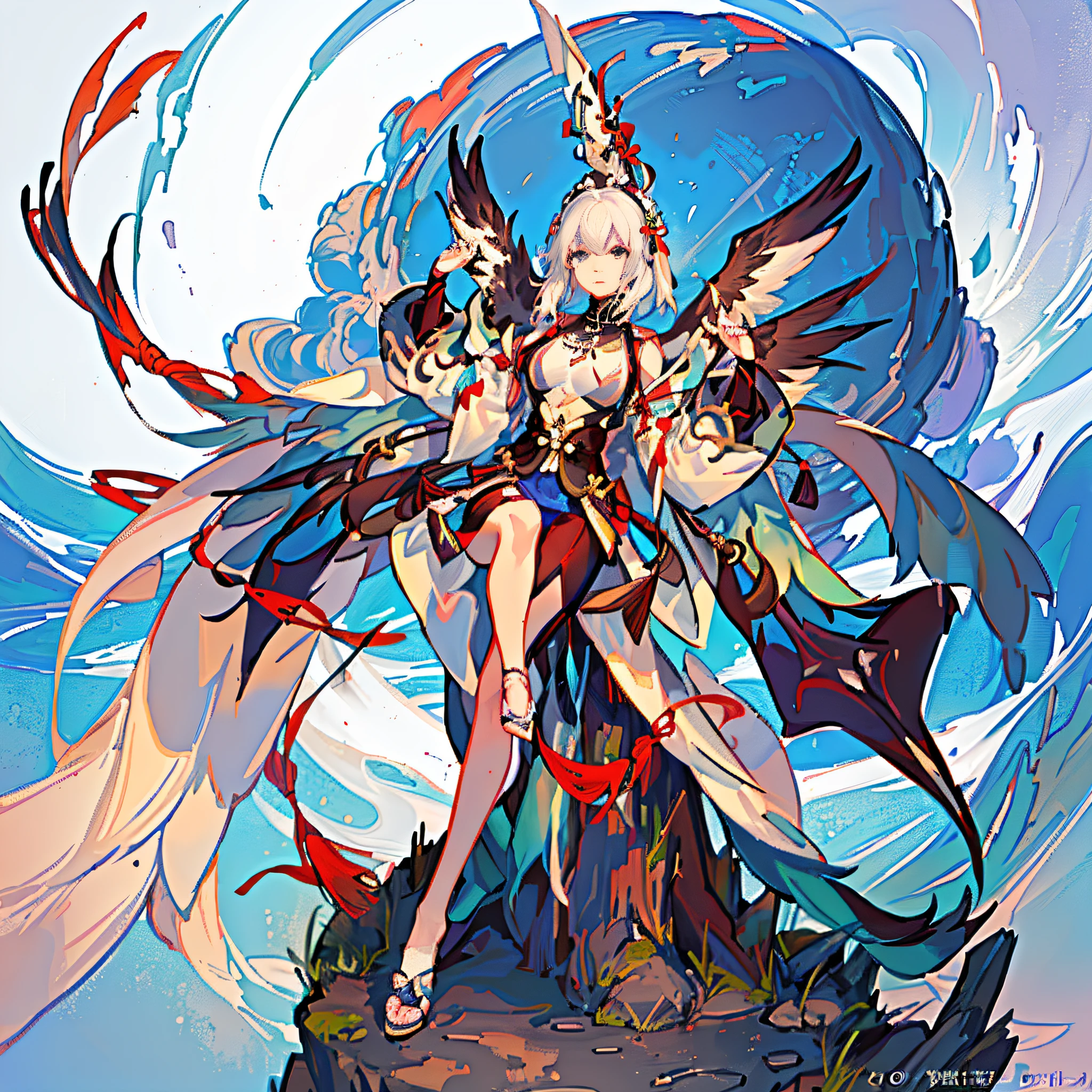 Anime - a stylistic image of a woman with a sword and a bird, Official artwork, Digital art on Pixiv, high detailed official artwork, Anime goddess, trending on artstation pixiv, Onmyoji detailed art, onmyoji, Official anime artwork, Anime fantasy illustration, 《Ghost Wind Special Assault Team》The art of pixels, offcial art, pixiv contest winner