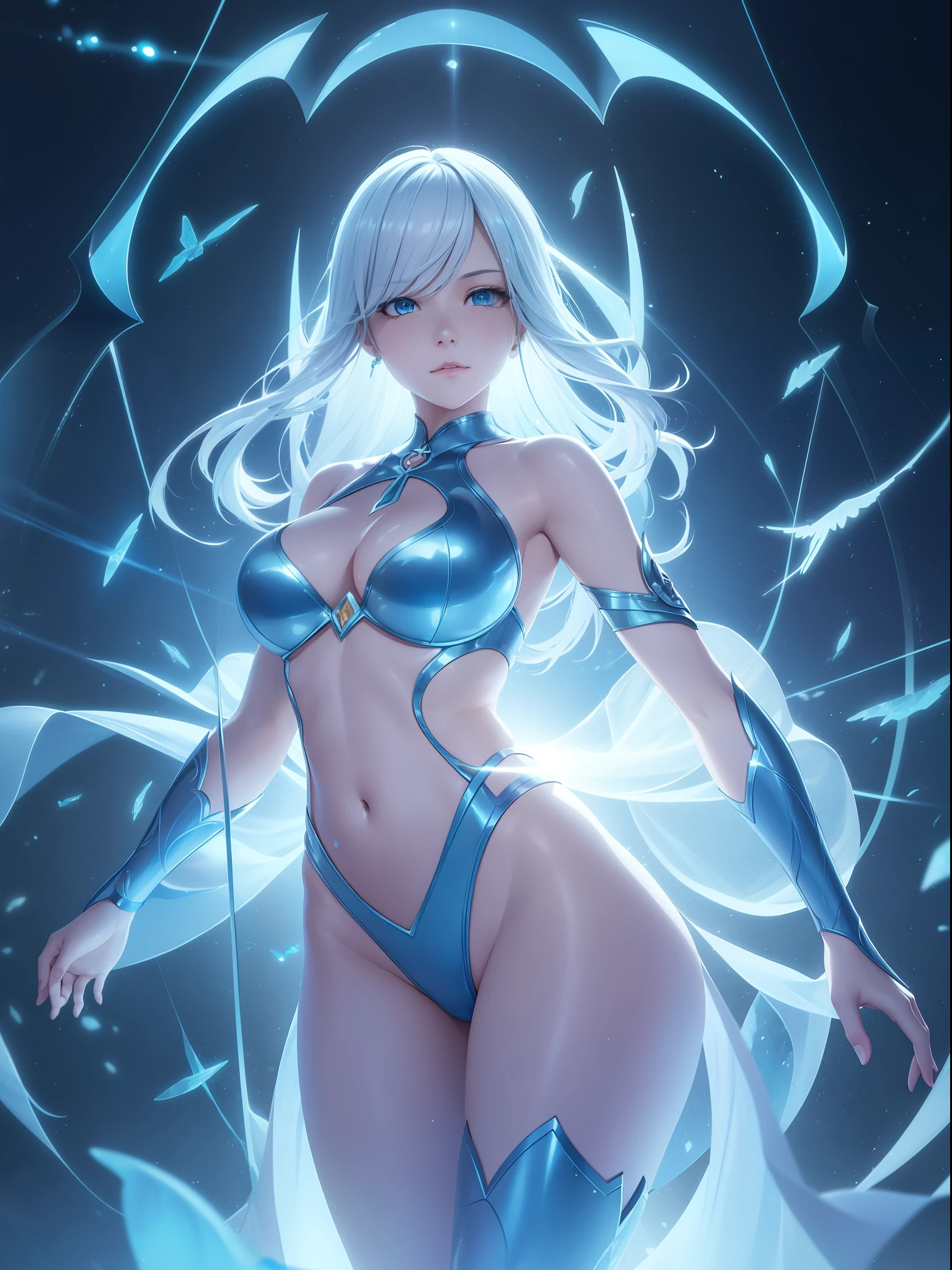 1girll,Cute beautiful girl,perfect body figure,Translucent body,Glowing hair and body,Sexy clothes,dynamicposes,rich details,Science fiction world,Fantasy composition,Creative wallpapers,illusory 5,emphasis lighting,The is very detailed的 CG unified 8k 壁纸。